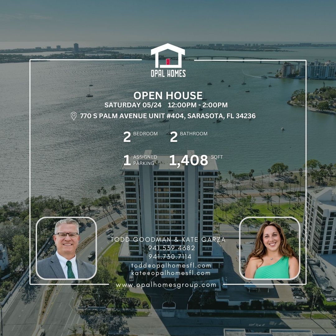 🏡 OPEN HOUSE 🏡🌟 SATURDAY 05/24 | 12:00PM-2:00PM🌟🏡
📍770 S PALM AVENUE Unit #404, SARASOTA, Florida 34236
🌅Join us on Saturday, May 24! 🌊Experience luxury waterfront living in this immaculate 2-bedroom, 2-bathroom condo on the 4th floor of the prestigious Embassy House in Sarasota! 🌇🏖️ With breathtaking panoramic views of Sarasota Bay and Bayfront Park, this beautifully designed home is bathed in natural light ☀️ and features Spanish tile flooring, remote-controlled shades, and an open-concept layout leading to a private balcony with stunning vistas.
The stylish chef’s kitchen boasts brand-new cabinetry and designer lighting, while the serene primary suite offers high-end finishes and a spa-like en suite bath. Embassy House residents enjoy top-tier amenities, including a saltwater pool, gym, herb garden, and outdoor grilling area.
Just minutes from fine dining, 🍷🍽️ art galleries, 🖼️ and world-class beaches, 🏝️ this is Sarasota living at its finest!
☎️941.539.4682
📧todd@opalhomesfl.com
☎️941.730.7114
📩kate@opalhomesfl.com
#openhouse #improvedprice #LuxuryLiving #waterfrontviews #sarasotarealestate #dreamhome #embassyhouse #floridalifestyle #waterfrontproperty #sarasotabay #bayfrontpark