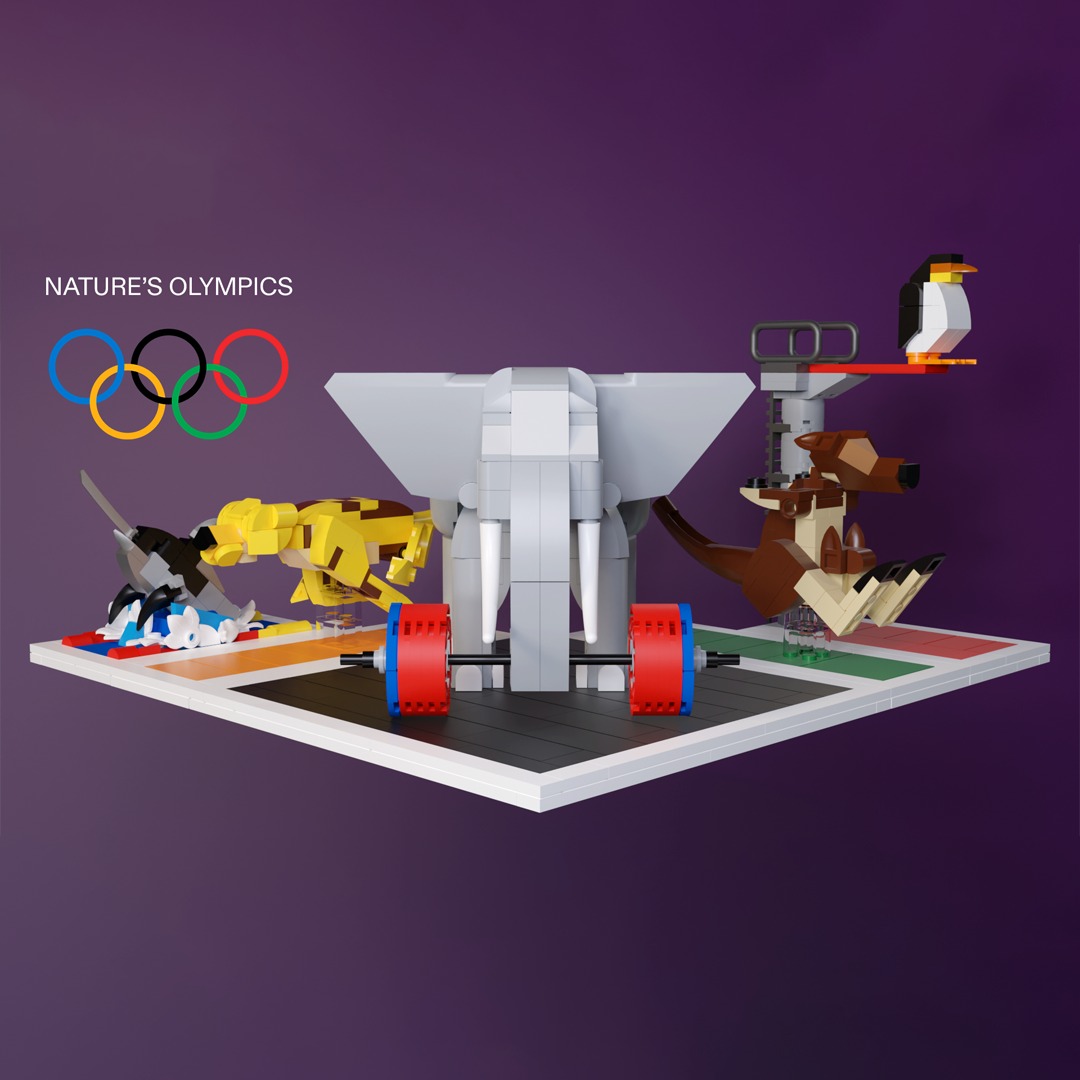 Just one day before the deadline, I realized there was a contest to build something based on the Olympics. While the Olympics pushes people to their absolute limits to show what humanity is capable of, it is still nothing compared to the abilities of some animals. I thought it would be a fun idea to show who would win if everyone were allowed to participate, including animals.
Usually, when I build at a relatively small scale, I focus on faces first, because human attention is naturally drawn to them. For this project, though, I wanted to see what would happen if I focused on creating a strong silhouette instead.