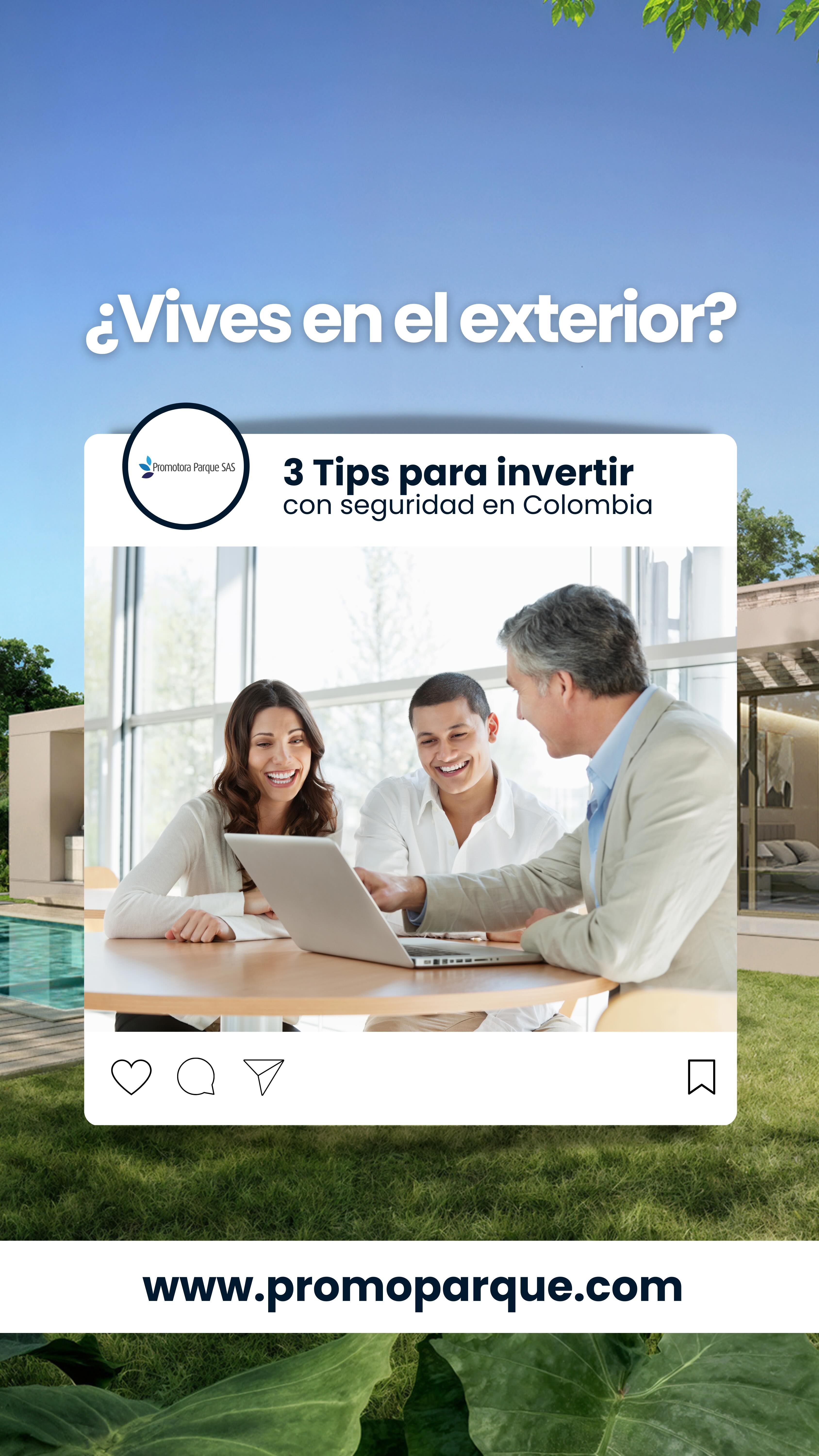 3 Tips para invertir con éxito en Colombia si vives en el exterior
1. Respaldo Fiduciario y Reputación
Elige proyectos con respaldo fiduciario: tu inversión queda protegida en un patrimonio independiente. Verifica además el reconocimiento de la constructora en el gremio, su trayectoria, experiencia, etc.
2. Ubicación estratégica y zonas con alta valorización
Busca proyectos en sectores con desarrollo urbano, infraestructura y proyección de crecimiento. ¡Así aseguras rentabilidad a futuro! Nuestros proyectos cumplen con lo anterior @parquemuseoneiva @lagunaclubneiva .
3. Asesoría personalizada de expertos inmobiliarios
Promotora Parque cuenta con un equipo de agentes especializados que te garantiza un proceso claro y eficiente. Te ayudamos a elegir el mejor proyecto, gestionando trámites y maximizando tu retorno de inversión.
Tu hogar en Colombia, más cerca de lo que imaginas.
Contáctanos para mayor información
📲 (+57) 315 689 23 39
SALA DE NEGOCIOS
📍 Calle 21 A # 5-33 / Contiguo del Ed. Le Parc