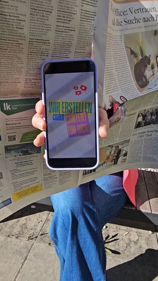 Check this out 😉😎
Wir unterstützen dich beim Erstellen von Content: Wir liefern Ideen, passen Trends auf den Unternehmen/Produkt an, erstellen Konzepte und Dreh-Skripts, filmen, fotografieren und schneiden bzw. bearbeiten alles, damit ihr am Ende ein fix fertiges Paket mit ganz viel Inhalt und Kreativität am Tisch habt. 🎁✨️😄
#agenturausgefuchst #contentcreation #ausgefuchst #socialmediacreative #socialmediatirol #socialmediaagentur #tirolerunternehmerinnen #socialgirls