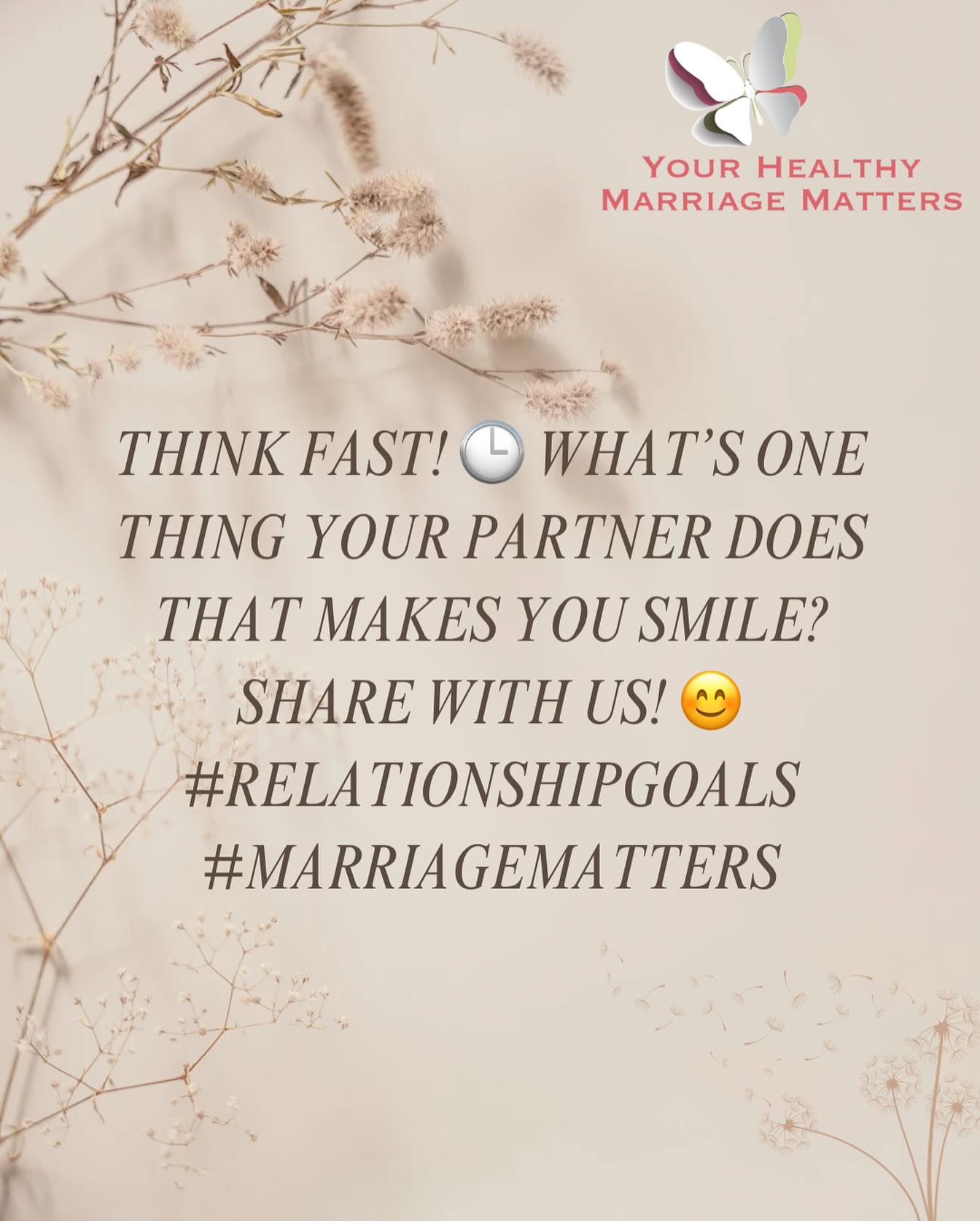 Think fast! 🕒 What’s one thing your partner does that makes you smile? Share with us! 😊 #RelationshipGoals #MarriageMatters