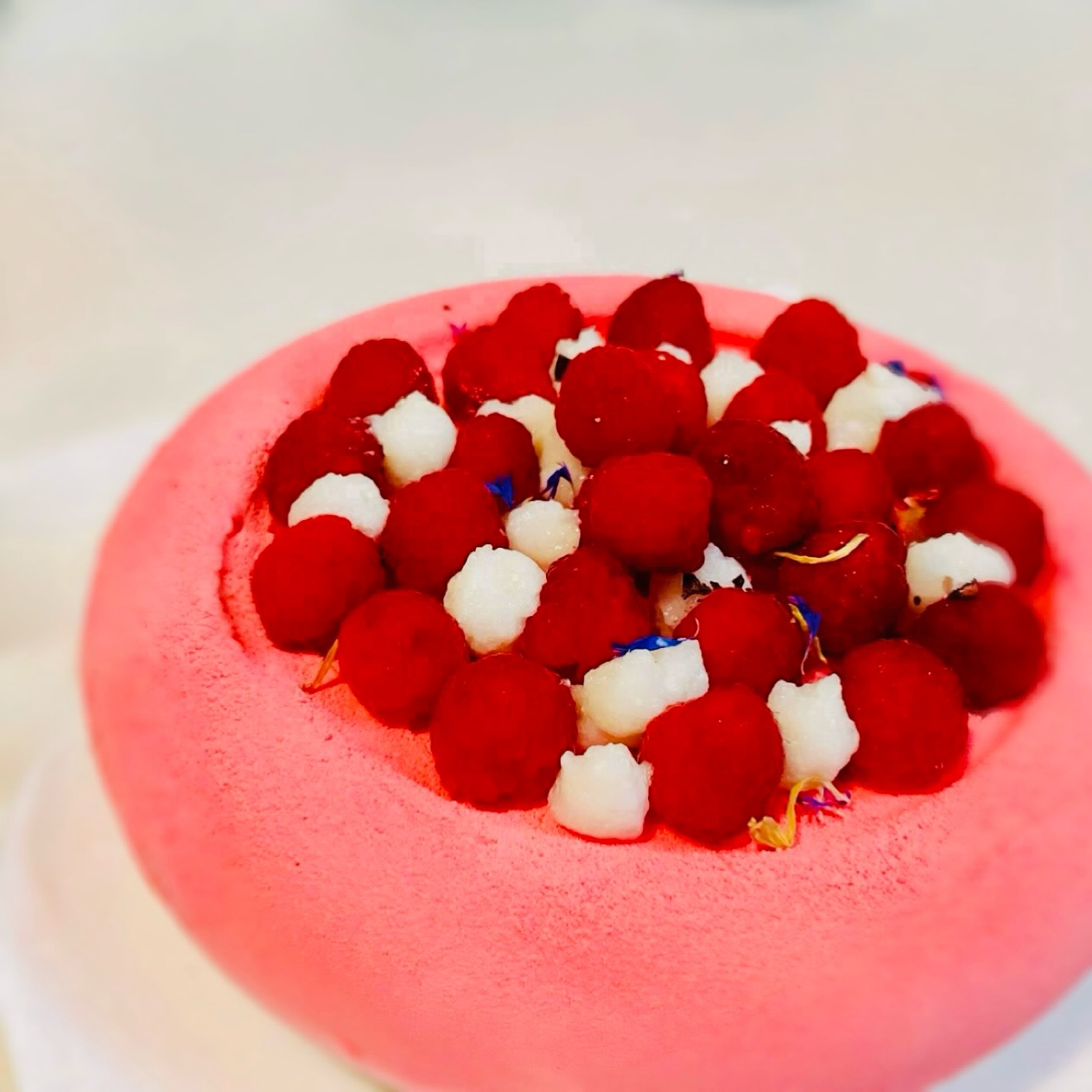 Raspberry mousse cake with white chocolate and lime - everyone loved the vibrant colour and the cake was gone before I realised I had to make some videos. Raspberry compote tastes heavenly! #moussecake #fruitcake #rasberrydessert #summercake #afternoonteatime🍰☕️ #pastryart #lovecake #thehaguefoodie #denhaageten #entremetcake