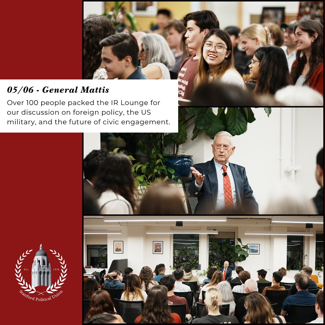 Thanks to everyone who came to our event on the sixth with General Mattis. Hope to see you at our future speaker events 😊 (cough cough- next Thursday 🫡)