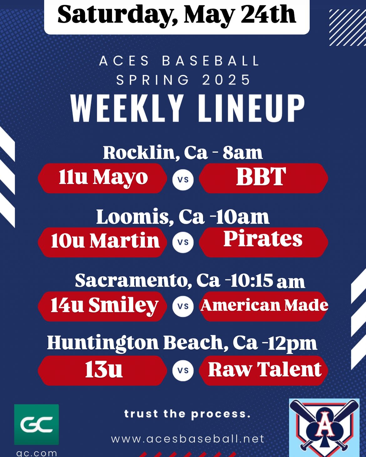 Happy Memorial Day weekend! It’s perfect weather for some great baseball! Best of luck to our teams traveling near far!! Go Aces! ⚾️🔥