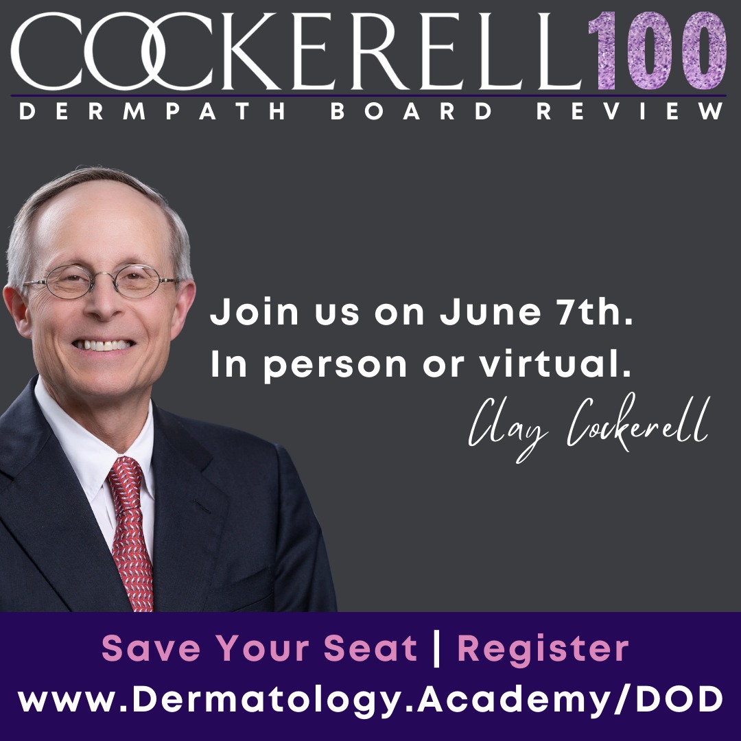 Registration is open for the Cockerell 100 | Dermpath Board Review.
* 100 cases hand-selected by Dr. Cockerell.
* Join us in person or virtually.
Save Your Seat | Register
WHO'S READY TO PUSH SOME DIGITAL GLASS?
LET'S GO!!! Register today for this EPIC event!
Additional information in our bio (LinkTree.)
#dermatology #residents #dermpath
#Cockerell100 #boardreview