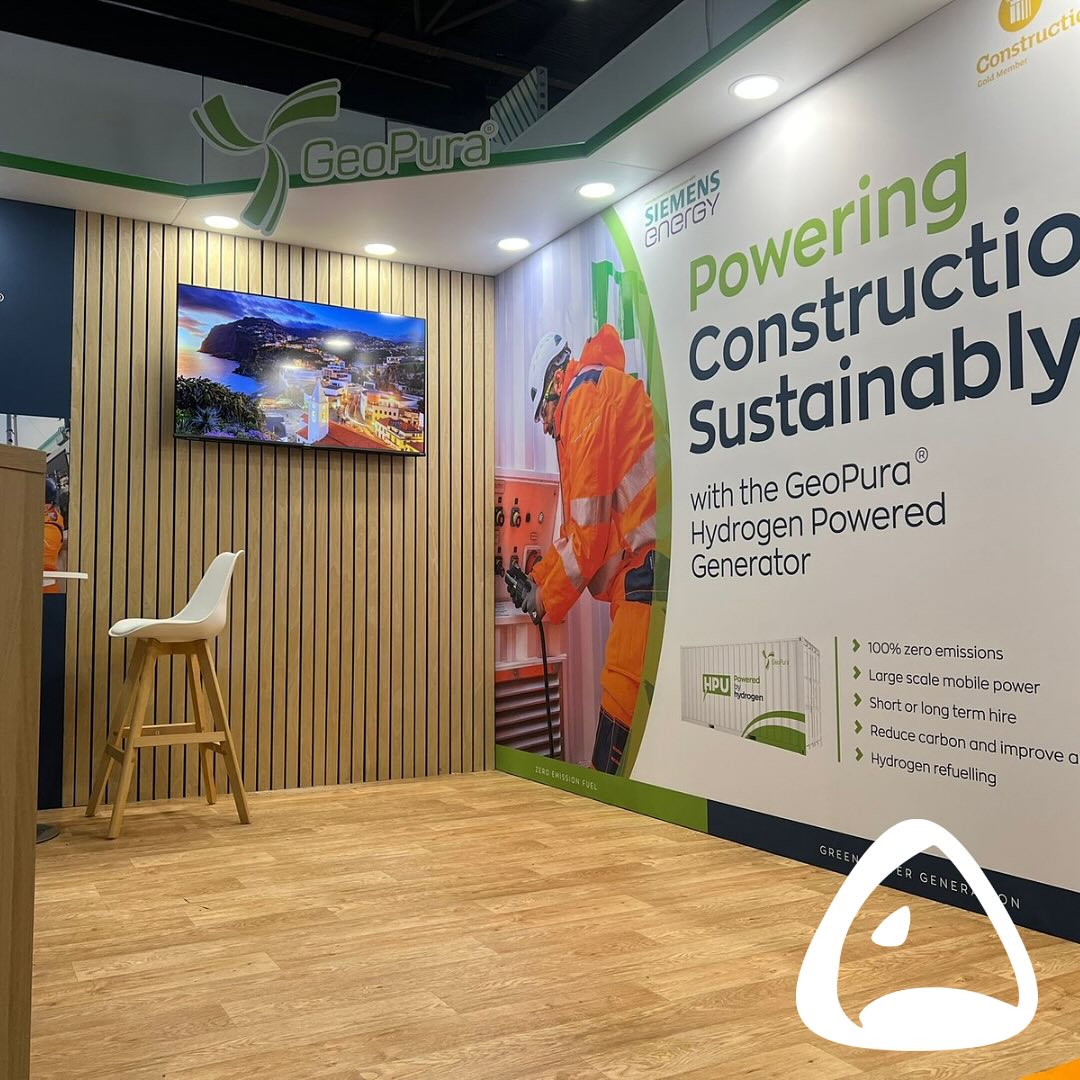 It’s been a busy few weeks bringing GeoPura’s green hydrogen-powered vision to life! ⚡️
We’ve completed three stand installs at UK Construction Week, the Media & Production Show, and All-Energy — transforming simple shell schemes into impactful showcases.
Proud to support such a forward-thinking brand driving clean energy innovation! 🌱🔋
#GeoPura #GreenHydrogen #SustainableEnergy #EventBuild #ExhibitionStand #ShellSchemeTransformation #UKConstructionWeek #MediaProductionShow #AllEnergy2025