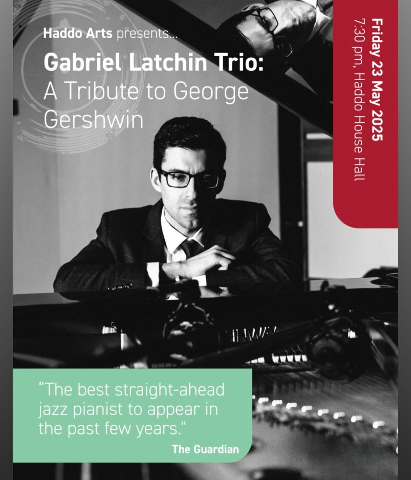 Excited to be playing @haddoarts this Friday, May 23rd!
This will be my first time playing at this fabulous venue and I can’t wait!
I’ll be joined by the incredible Steve Brown on drums and @calumgourlay on bass to bring an evening of Gershwin inspired jazz!
Few tickets left - visit the link in my bio, or here: https://www.haddoarts.com/events/gabriel-latchin-trio-plays-gershwin/ if you can make it along!
#haddohouse #jazzpiano #jazztrio