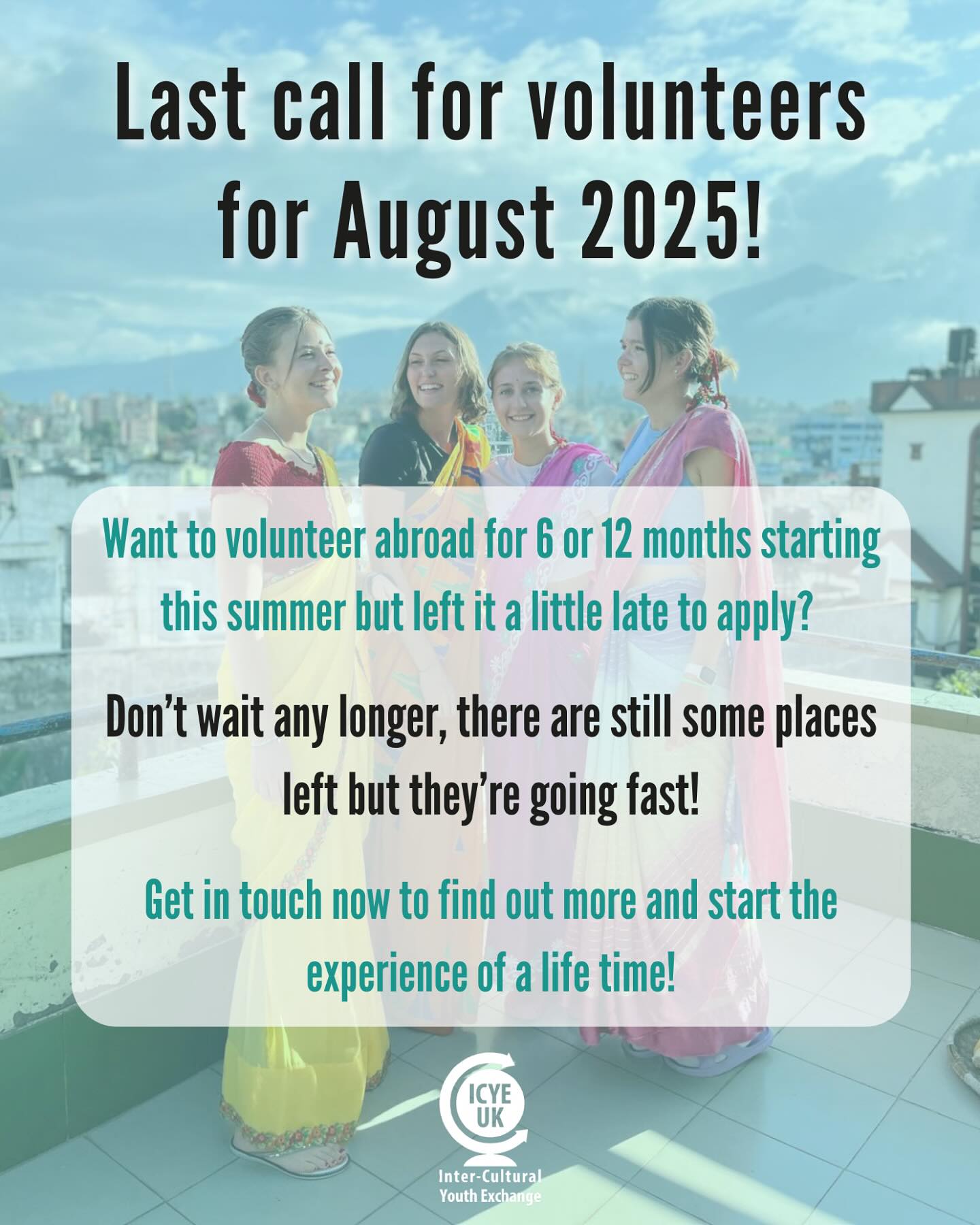 And remember, you can also apply now for 6 and 12 month long-term placements starting in January 2026, or for 3 to 5 month short-term placements with flexible start dates!
Our ethical international volunteering placements offer an incredible opportunity to immerse yourself in a new language and culture, learn new skills, meet new people and contribute to worthwhile causes that matter! 🌍🩵🌎
Get in touch at sending@icye.org.uk to find out more or to apply!
#InternationalVolunteering #CulturalExchange #Volunteer #Volunteering #YearAbroad #GapYear #Culture #Travel #Intercultural #PersonalDevelopment #ICYEUK #ProfessionalDevelopment #ICYE
#LanguageLearning #VolunteerAbroad