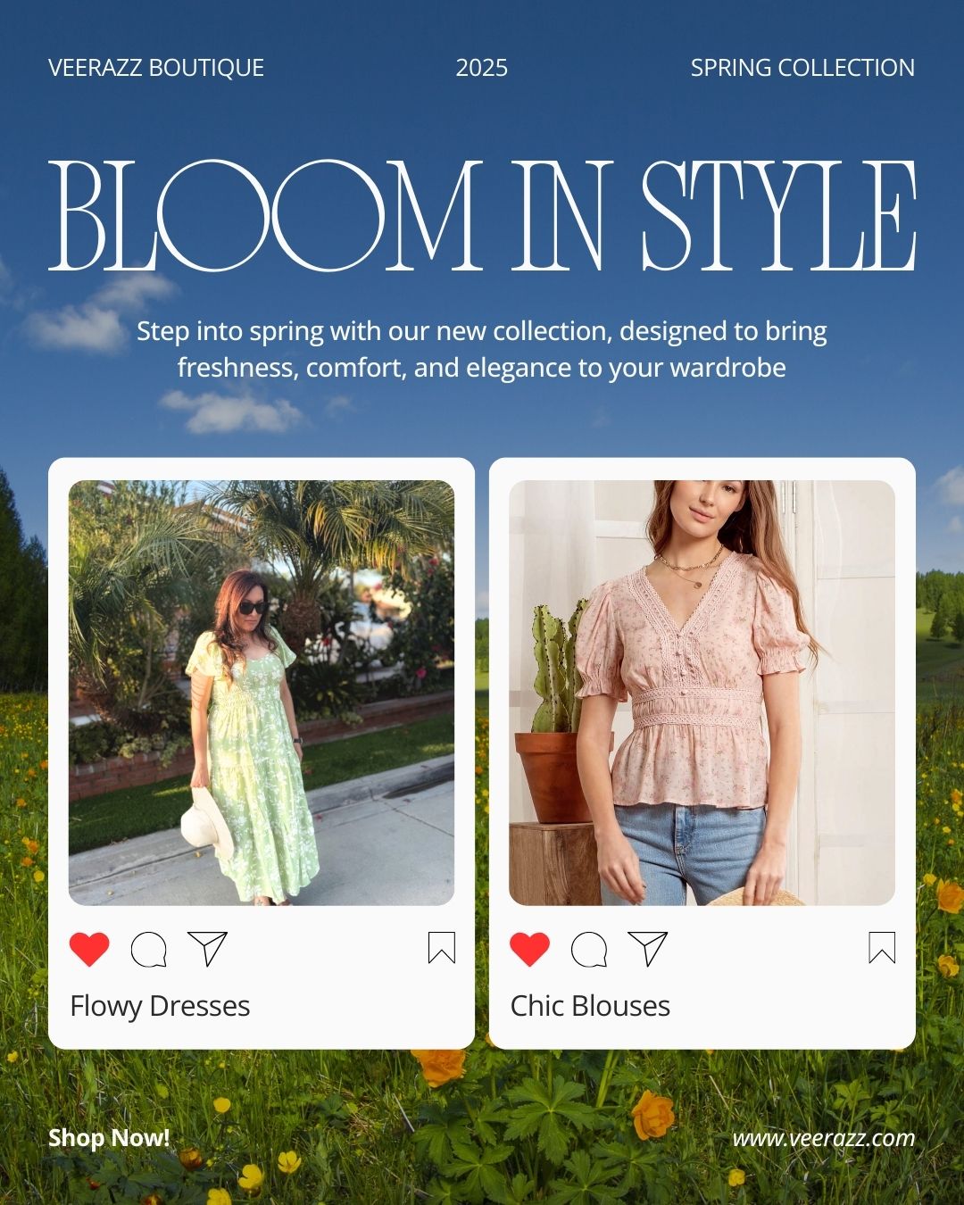 🌸 BLOOM IN STYLE 🌸
The sun is out and so are we ☀️ With warm weather in full swing, why not slip into a flowy dress or one of our carefully curated pieces to keep you cool and effortlessly chic?
Our Spring Collection is designed to bring freshness, comfort, and elegance to your everyday wardrobe 🌿 Whether you're brunching, exploring, or simply enjoying the sunshine—Veerazz has the perfect piece for you.
🛍 Shop now at www.veerazz.com
👗 Limited quantities. Woman-run. Always handpicked.
#VeerazzBoutique #SpringStyle #WomensFashion #BloomInStyle #WarmWeatherLooks #ChicAndCool #BoutiqueStyle