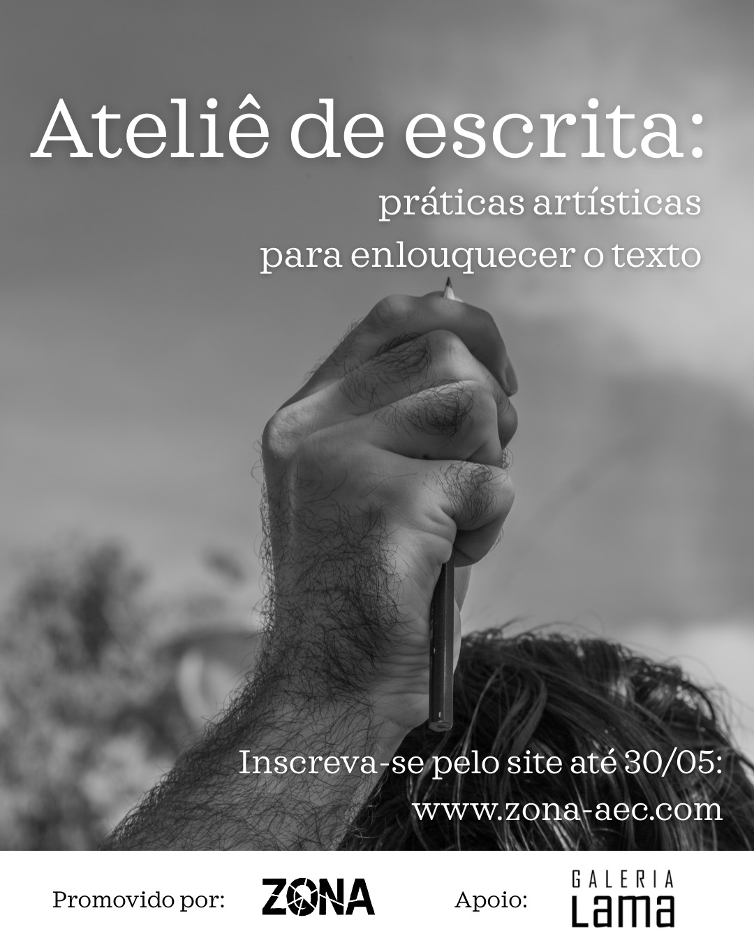 Escrever até perder-se na escrita.
Inscreva-se pelo site até 30/05: www.zona-aec.com
📌O quê: oficina transdisciplinar de produção artística do texto.
📌Quando: Sábados de junho, 16-18h
📌Onde: @galeria.lama
📌Quanto: R$ 400,00 inteira// R$ 320,00 (-20%) para pessoas artistas, professores, estudantes, LGBT+, negras e/ou indígenas.
**Em caso de necessidade financeira específica, entre em contato para estabelecermos um diálogo.
Imagens fotografadas por @thaisalvez.imagem