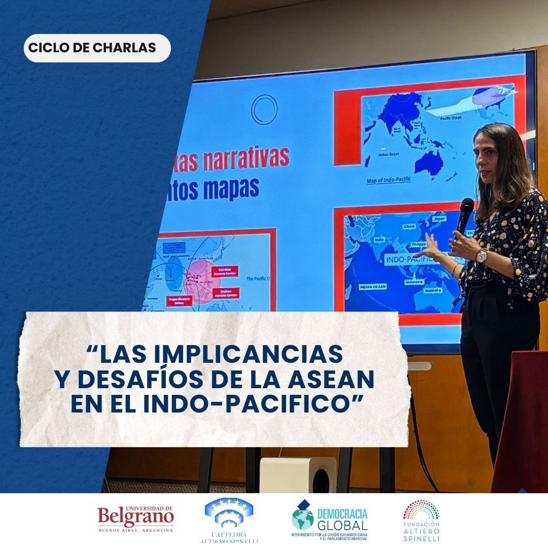 📚🗣️ Ciclo de Charlas "Las implicancias y desafíos de la ASEAN en el Indo-pacífico"
El pasado miércoles 14 de mayo, en la Universidad de Belgrano, se llevó a cabo el segundo encuentro del Ciclo de Charlas "Desafíos y Oportunidades de la Integración Regional".
Nadia Radulovich expuso acerca de "Las implicancias y desafíos de la ASEAN en el Indo-pacífico". Al finalizar, se dio lugar a preguntas del público que generaron un fructífero debate.
Las palabras de apertura estuvieron a cargo de Camila López Badra, Directora Ejecutiva de Democracia Global. La moderación estuvo a cargo de Melina Fernández, voluntaria de Democracia Global y graduada de la Universidad de Belgrano.
Agradecemos a todos los participantes y los invitamos a que vuelvan a ver la grabación del evento en el link de nuestro perfil.