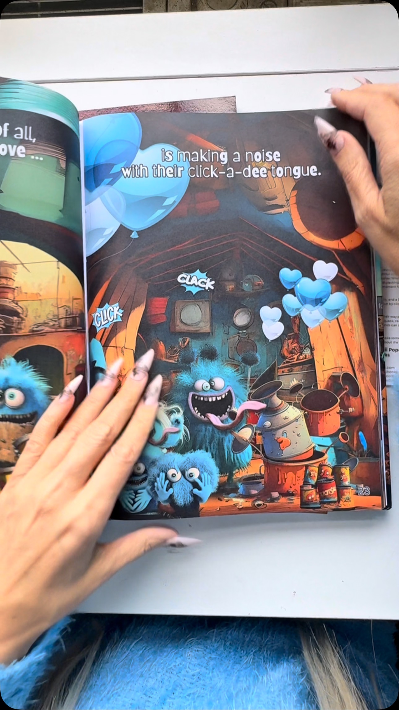 The Click-a-Dee-Clacks!
Meet the Click-a-Dee-Clacks – a curious bunch of cute blue furry critters with long tongues who love to explore, rhyme, and clack their way through an interactive story!
Inside the book, you’ll find fun places to click and clack, duckies that quack, QR codes to sing along with our catchy song, and a hidden friend – Clifford – peeking out on every page. Can you find him hidden on all the pages?
Available in paperback, hardcover, e-book, and a colouring book – and yes, every version includes the full story!
PLUS we now have Click-a-Dee-Clacks & Friends – a new single-page colouring book for those who just want to colour, chill, and get creative.
All books available now on Amazon
Head to www.longwhitecloudbooks.com for links and more fun!
#ClickaDeeClacks #InteractiveBook #KidsBooks #ColouringBookFun #StorytimeMagic #longwhitecloudbooks @jaysonnorrismusic @mandiipopeart