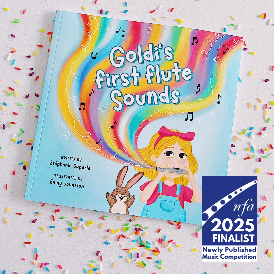 🎉✨ GOLDI’S FIRST AWARDS!!! ✨🎉
I’m beyond thrilled to share that BOTH Goldi’s First Flute Sounds and Goldi’s First Flute Songbook have been named FINALISTS in the National Flute Association’s 2025 Newly Published Music Competition!!! 🏅😭💛
Thank you @nfaflute for this incredible honour and for continuing to champion and support new music for flute. Your recognition of these playful, beginner-focused works means the world to me—and to all the little flutists and teachers they were created for.
📘 Goldi’s First Flute Sounds is a one-of-a-kind storybook that blends the magic of storytelling with the fundamentals of learning to play the flute. Kids follow Goldi and her practice pal, Zuzu, on a musical adventure where they learn how to form their embouchure and make their very first sparkly flute sounds—through playful, interactive exercises and imagination-driven fun. It’s a story and a method book all in one!
🎶 Goldi’s First Flute Songbook is the enchanting companion to the storybook, designed to inspire brand-new players with no prior music experience. Instead of traditional notation, this book uses colourful illustrations (graphic notation) to explore long and short, high and low, wavy, and whirly-twirly roller coaster sounds—all on the flute headjoint. This playful setting invites kids to experiment freely, nurturing confidence and sparking musical curiosity—one sparkly sound at a time!
Both books were written with so much care to welcome little ones into the magical world of flute in a way that feels joyful, creative, and accessible.
💛 Thank you again, NFA, for celebrating this vision and helping us share more sparkly flute sounds with the world!
.
.
.
#GoldisFluteAdventures #NFAflute2025 #FlutePlay #LittleFlutesCommunity #LittleFlutists #AllThingsLittleFlutes #LittleFluteRevolution #SupportNewMusic #FluteEducation #FluteTeachersOfInstagram #FlutePedagogy #GraphicNotation #FluteForKids #Bookstagram #CanadianBookstagram #CanadianBookstagrammer