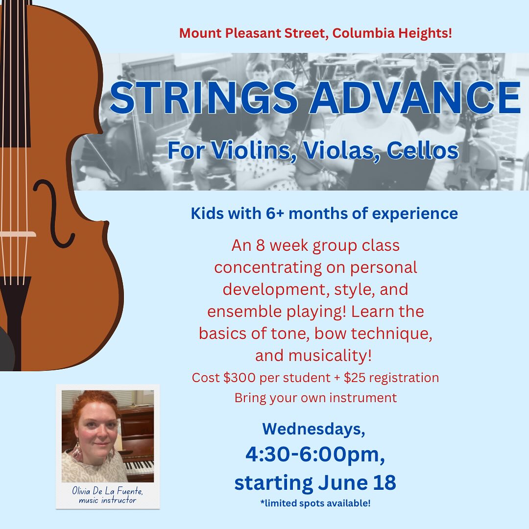 That’s right! We’re back with another summer music class! It’s String Advance Camp, a bring-your-own-instrument workshop, open to students with 6+ months of experience. Here kids will get a chance to focus on their personal growth, as well as team up with others in the group for ensemble building. We will learn tone and bow techniques, play music games, and strengthen the mind/body/ music connection. At the end of the eight sessions, the group will showcase pieces they have studied.
Contact me today for more information and to register!
#WashingtonDC #DCMusic #DMVMusic #MarylandMusic #virginiamusic #PianoLessons #ViolinLessons #ViolaLessons #PianoTeacher #MusicEducation #MusicLessons #musicclasses #pianoclass #violinclass #musicforkids #LearnMusic #MusicTeacher #livemusic #SupportLocalMusic #columbiaheights #columbiaheightsdc #mountpleasantdc #DCMusicScene #livvnlearnmusicstudio #lnlmusicstudio #lnlmusic #koxmusicstudio #koxmusic #livvnlearn
#fyp