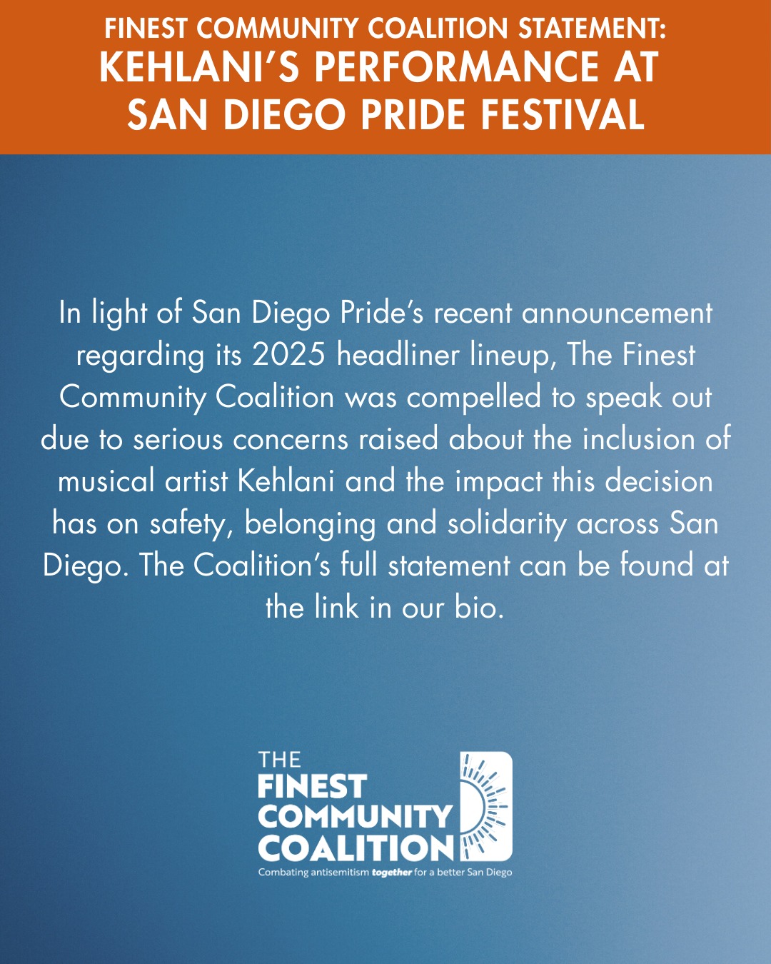 Last night’s tragic shooting outside the Capital Jewish Museum in Washington, D.C. — where two Israeli Embassy staff members were killed — was a brutal reminder of the rising threat of antisemitic violence.
In this painful moment, @sandiegopride's decision to feature an artist who has promoted antisemitic rhetoric is not just disappointing — it’s dangerous. Pride should be a space of radical inclusion, not one where Jewish LGBTQ+ people feel unwelcome or unsafe.
Now more than ever, Pride must be a place where no one is asked to compromise on who they are to feel safe.
Read our full statement at the link in our bio.