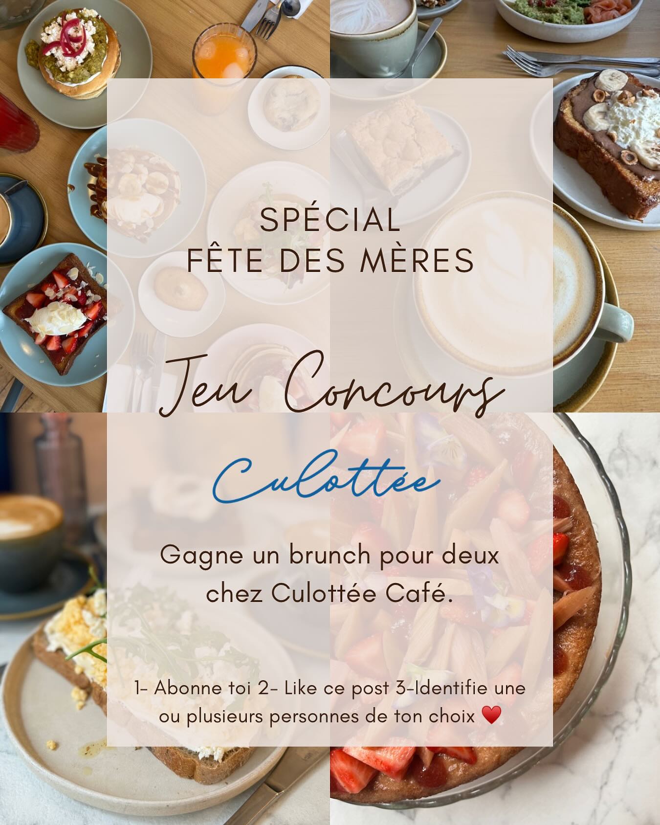 🎉 CONCOURS SPÉCIAL FÊTE DES MÈRES 🎉
Et si cette année, on offrait un moment délicieux à partager ? 💛
À l’occasion de la fête des mères, Culottée t’offre la chance de gagner un brunch pour deux dans l’un de nos coffee shops parisiens ☕🍓
Que ce soit pour chouchouter ta maman, une figure maternelle de ta vie ou tout simplement pour t’offrir un moment gourmand à deux… on a hâte de vous accueillir !
Pour participer, c’est simple :
1️⃣ Abonne-toi à notre compte @culotteecafe
2️⃣ Like ce post 💕
3️⃣ Identifie une ou plusieurs personnes avec qui tu aimerais partager ce brunch ✨
📆 Le tirage au sort aura lieu le lundi 26 mai à 9h
Bonne chance à tou·te·s 🍀
#ConcoursInstagram #JeuConcours #FêteDesMères #BrunchParis #CulottéeCafé #BrunchTime #CoffeeShopParis #BrunchLovers #BrunchPourDeux #ParisFoodie #CaféParisien #ConcoursParis #MamanChérie #IdéeCadeau #MomentGourmand #BrunchDuDimanche