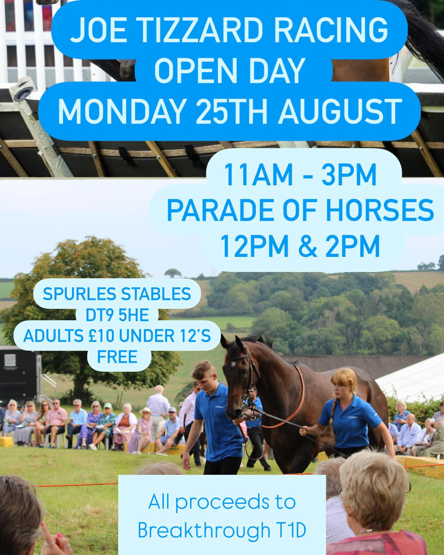 🌟 OPEN DAY 🌟
We will be holding an open day this year on Monday the 25th of August, We will be parading the horses throughout the day at 12pm & 2pm for people to view and see our amazing horses we have in training.
A chance to have a look around the yard and see our facilities, meet the team and ask questions. Joe will run through some of our up and coming stars. Refreshments will be available.
We will be raising money for Breakthrough T1D which is a Type One diabetes charity. We have chosen this Charity as last year our little boy Thomas was diagnosed with Type One Diabetes just 2 days before his 2nd birthday. We were quite naive to what Type One diabetes was before diagnoses but we would like to make awareness of the condition but also raise money in the hope one day there might be a cure.
We look forward to welcoming everyone to Spurles Stables 🏇
@breakthrought1duk