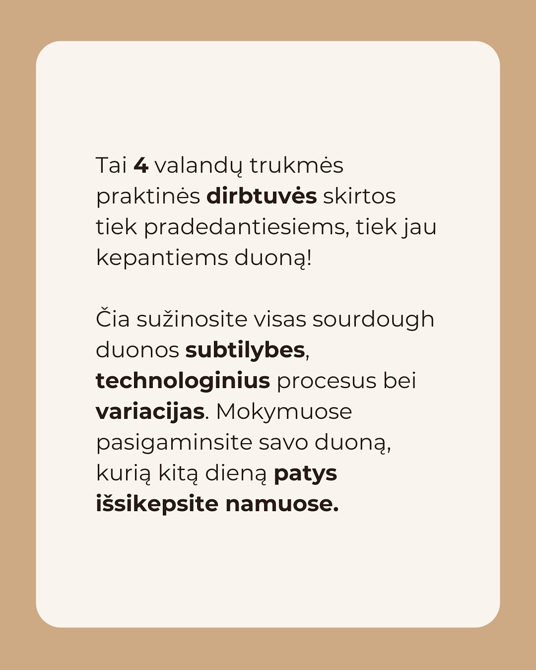 *VIETŲ Į MOKYMUS NEBĖRA*
Svajonė, kurią brandinome jau ilgą laiką pagaliau išvysta dienos šviesą! Kam jau buvom prasitarę nenustoja klausinėti “Tai kada kada?” 😄 Atsakome! Birželio 21d. ir rugpjūčio 23d.
Mokymų metu ne tik sužinosite visus sourdough duonos technologinius procesus ir pasiruošite savo duonas, kurias kepsite namuose, bet ir gausite progą praleisti laiką mūsų kepykloje 🙌🏻
Vietų tik 6, tad nusiteikite, kad gausite daug asmeninio dėmesio!
Komentuokite “mokymai” ir žinute iškart gausite nuorodą į puslapį su visomis detalėmis ir registracija.
Arba apsilankykite www.pmalunas.lt/mokymai
📸 @cia.gali_restoranai