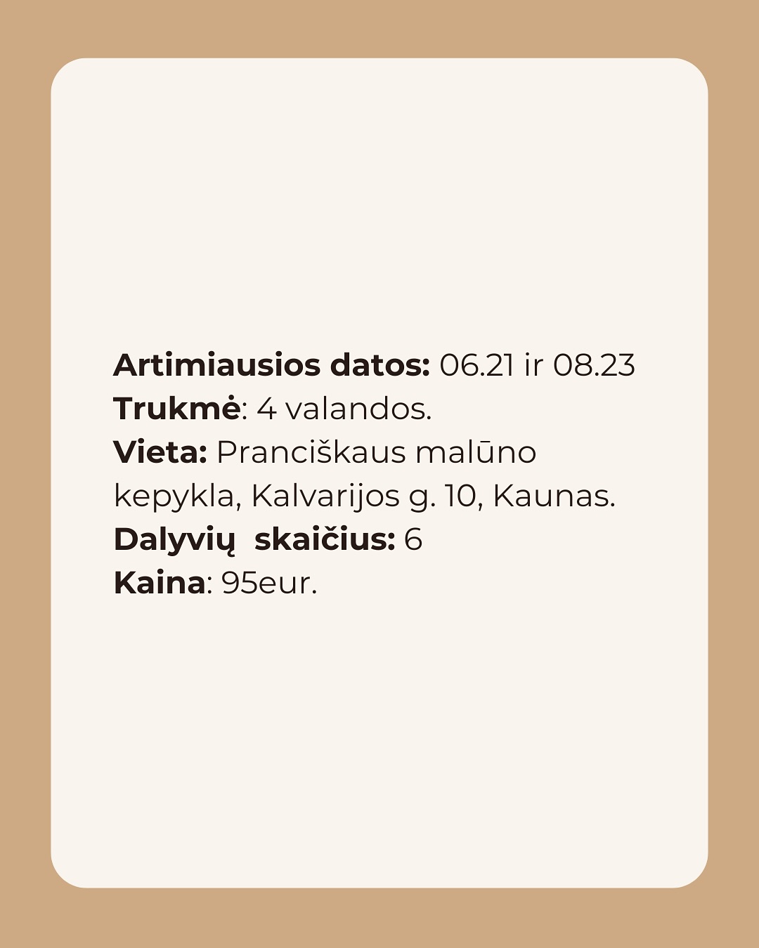 *VIETŲ Į MOKYMUS NEBĖRA*
Svajonė, kurią brandinome jau ilgą laiką pagaliau išvysta dienos šviesą! Kam jau buvom prasitarę nenustoja klausinėti “Tai kada kada?” 😄 Atsakome! Birželio 21d. ir rugpjūčio 23d.
Mokymų metu ne tik sužinosite visus sourdough duonos technologinius procesus ir pasiruošite savo duonas, kurias kepsite namuose, bet ir gausite progą praleisti laiką mūsų kepykloje 🙌🏻
Vietų tik 6, tad nusiteikite, kad gausite daug asmeninio dėmesio!
Komentuokite “mokymai” ir žinute iškart gausite nuorodą į puslapį su visomis detalėmis ir registracija.
Arba apsilankykite www.pmalunas.lt/mokymai
📸 @cia.gali_restoranai