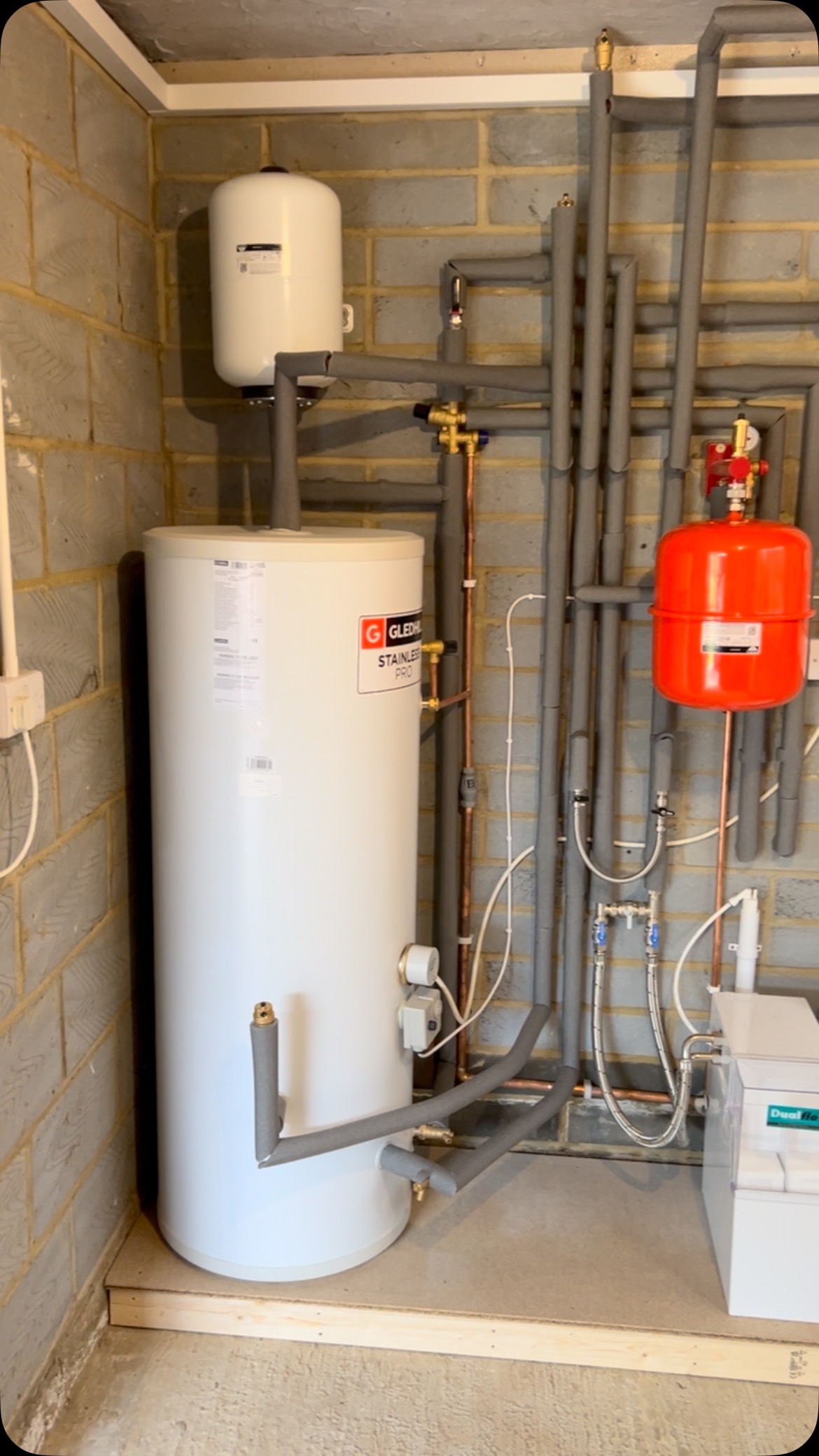 New high pressure unvented hot water cylinder along with water softener installed for a customer in Middleton.