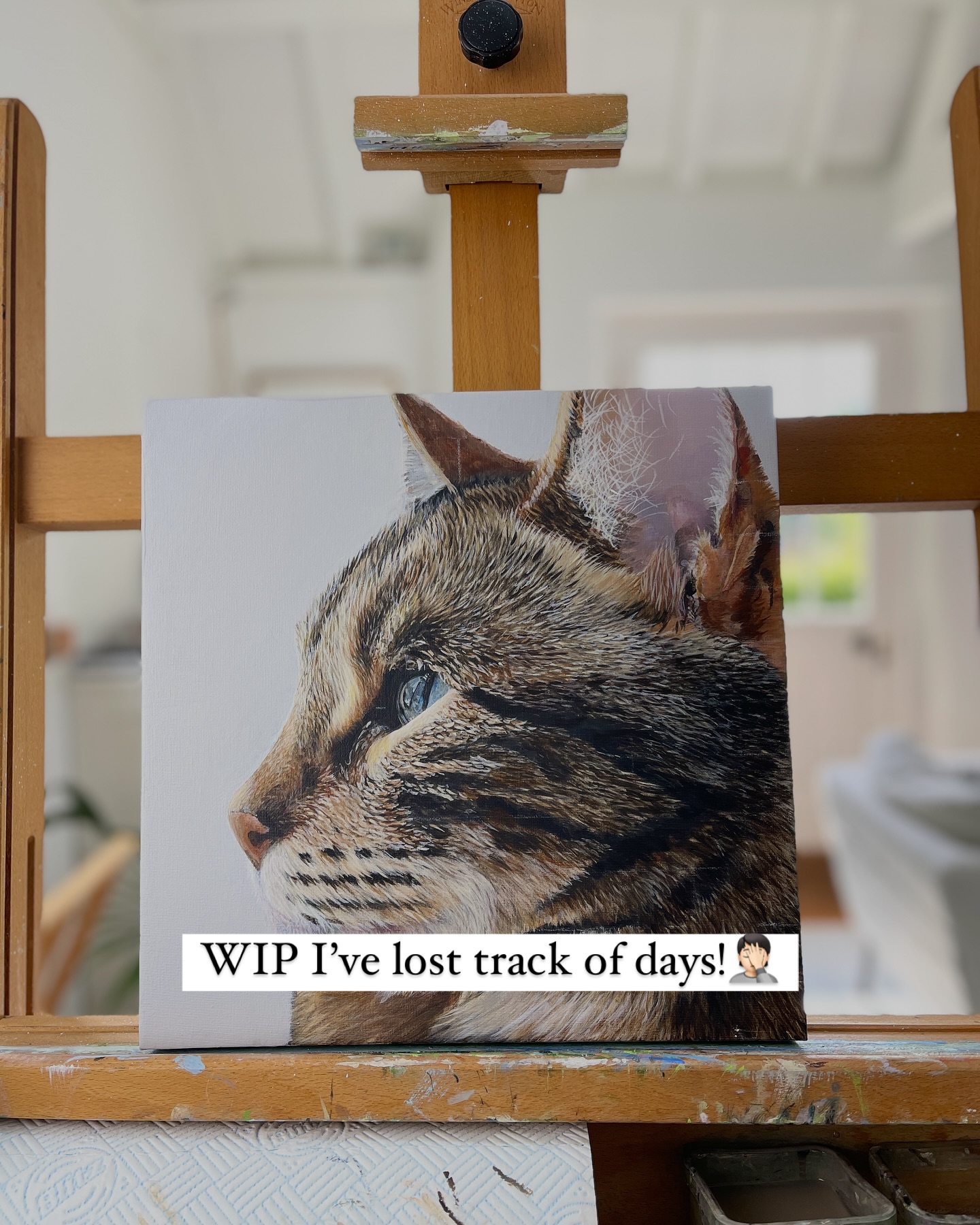 Well, I have given up saying ‘perhaps today is the day I finish this….. ‘ and I have also given up posting the image every time I work on it.
However, I am hoping to finish it by the end of next week so I can display it @thecorshamgallery during my exhibition in June.
No pressure! 😬🤷