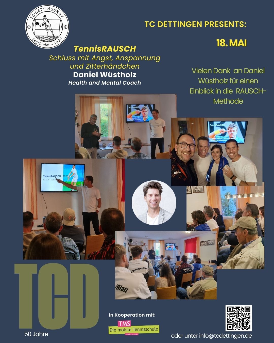 Teil zwei der Veranstaltungsreihe "3 Experten - 3 Themen für Dein Tennis" mit Daniel Wüstholz war, vor vollem Vereinsheim, ein tolles Event. Wüstholz gab zahlreiche praktische Tipps für ein effektives und "lustvolles" Tennisspiel. Gäste aus Vereinen aus der Region nahmen viele Anregungen fürs nächste Match mit. Am Samstag 28. Juni folgt zum Abschluß der gemeinsam von TC und TMS - die mobile Tennisschule durchgeführten Abende ein Referat von Ernährungsberater Sven Bach über die richtige "Sportler-Mahlzeit". #tms_tennis #rausch #energierausch #tennisrausch #tennisliebe