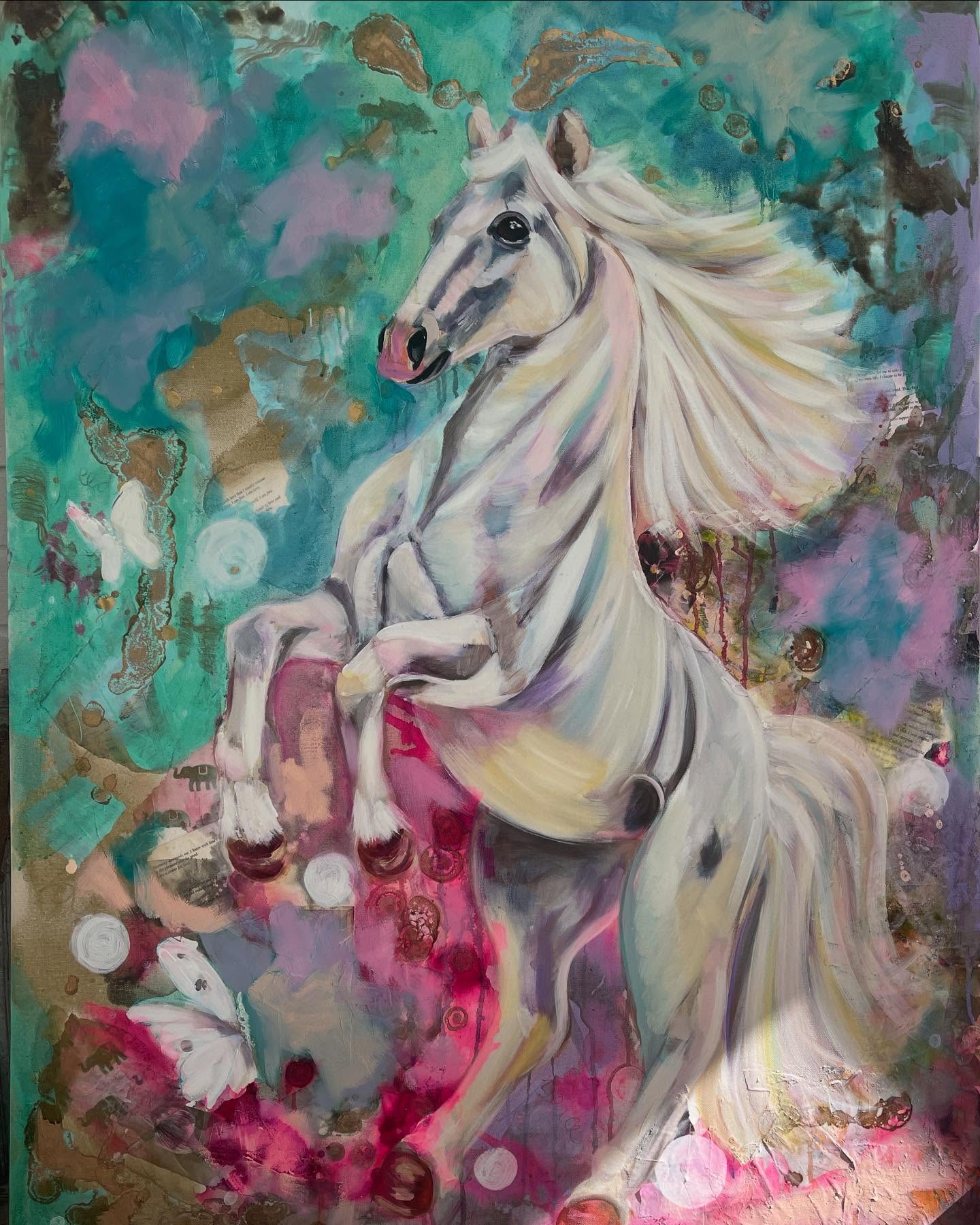 BIG GIVE AWAY!!!! I have decided to run a big gift away 🎁 and one lucky winner will receive this original painting that I entitled ‘luminous wild’ 🦋 Luminous Wild captures the untamed spirit and radiant beauty of this white horse in full motion, set against a dreamlike backdrop of vivid colors and ethereal textures. The painting blends power and elegance, evoking themes of freedom, transformation, and the fierce grace of nature’s wild heart. AND IT COULD BE YOURS!!! To enter you must ~
Follow my page. Comment on this post why you’d love this painting and where you’d put it in your home (I need to know it will be loved 🥰) Tag 3 art loving friends. Put a piece of my art and tag me in your story (making sure it’s set to public).
And then I’ll pick a random winner on May 28th.
This painting in 120 x 90 cm and is mixed media on canvas.
Good luck! 🌸💕🌸