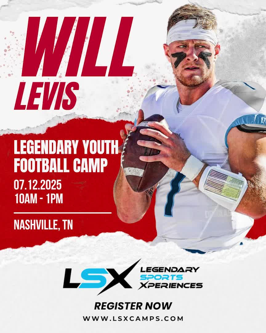 📣 Parents of young athletes — this one’s for you! On Saturday, July 12, your child can train with Tennessee Titans QB Will Levis at an exclusive youth football camp powered by Legendary Sports X! 🏈
This one-day, non-contact camp is designed to:
✅ Build confidence
✅ Teach valuable skills
✅ Encourage teamwork & discipline
✅ Create unforgettable memories — with prizes and fun all day!
🎯 Boys and Girls Grades 1 - 8
⚠️ Early registration is highly recommended!
📍 Learn more and register today at https://www.legendarysportsx.com/camp-schedule/will-levis-youth-football-camp