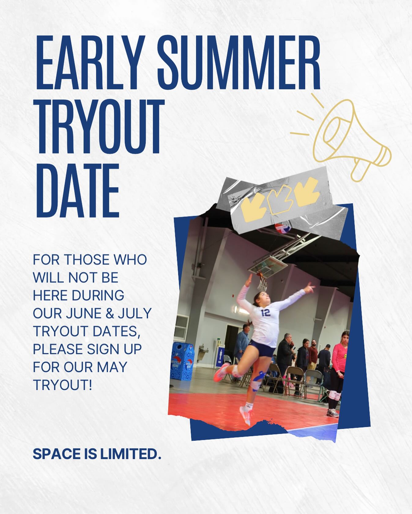 ๐จ NEW TRYOUT DATE ALERT ๐จ
For those who cannot make it to our June & July tryouts, we are offering one in May. Sign up on our website. Space is limited!
Date: WEDNESDAY, MAY 28TH
AGES: 11-13 from 5:30PM - 7:00PM for BEGINNERS-INTERMEDIATE LEVEL
AGES: 12-14 from 7:00PM - 8:30PM for INTERMEDIATE-ADVANCED LEVEL