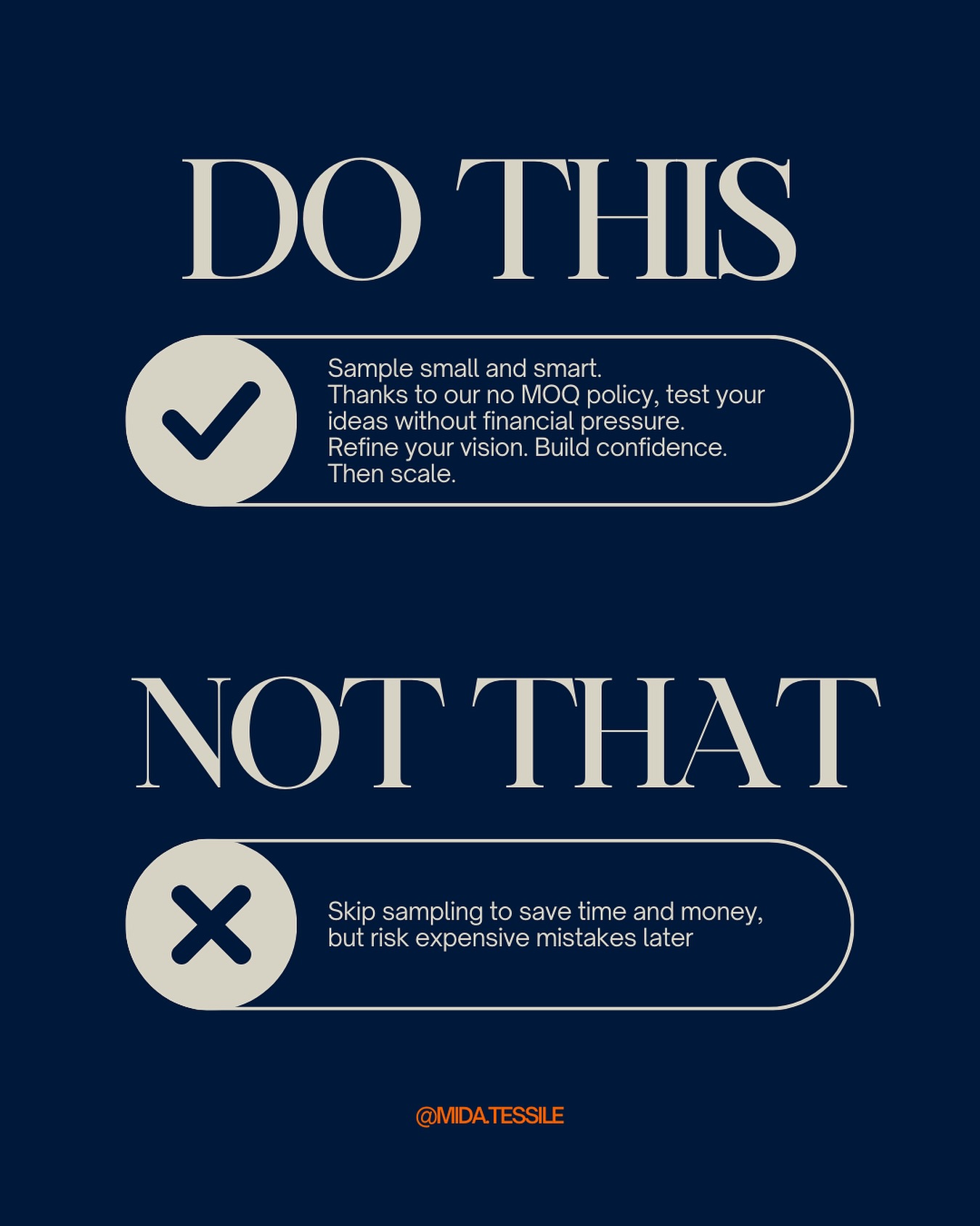 🧶Knitwear 101: Today’s Topic - Sampling
One question we hear a lot is: “Do I really need to invest in samples? Isn’t it expensive and time-consuming?” The short answer is: Yes, sampling is essential, but it doesn’t have to break your budget or slow you down
At Mida Tessile, we believe in sampling small and smart, because trying your designs on real materials is the best way to avoid costly mistakes later in production. Thanks to our no MOQ policy, you can start with just one sample, test your idea, get hands-on feedback, and refine your pieces without pressure
💡Did you know? Once you place your order with Mida, you get back half of the sample cost as a credit! This way, sampling isn’t just smart, it’s also budget-friendly
Sampling is not just a step, it’s your best investment in a successful collection.
Follow our #Knitwear101 series for more insider tips and tricks to bring your knitwear vision to life with confidence.
#NoMOQ #SampleSmart #MadeInItaly #KnitwearDesign #FashionStartups #EmergingBrands #B2BManufacturing #SustainableFashion #FashionTech #TextileInnovation #ItalianManufacturing #KnitwearLove #DesignTips #StartupFashion #MidaTessile