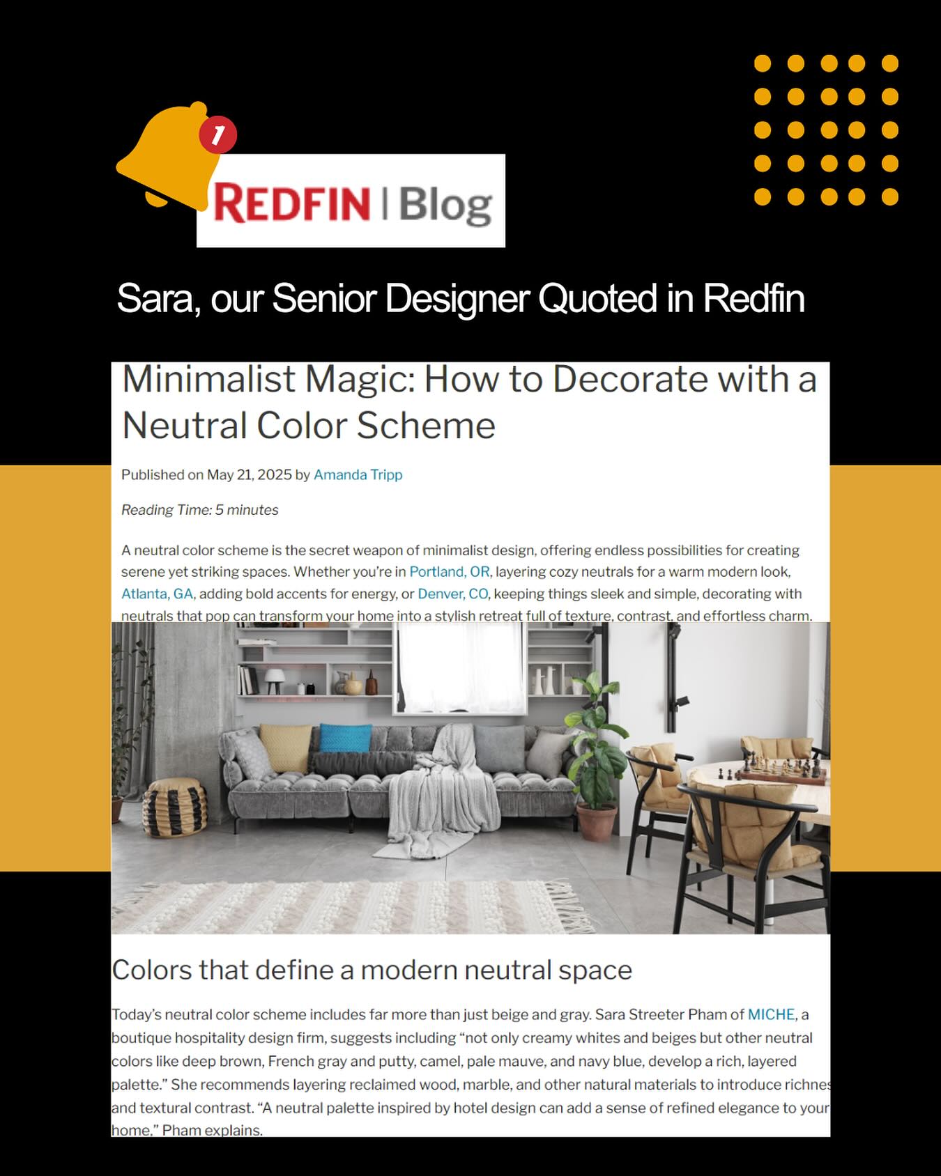 EXTRA EXTRA 📣 Read All About It!
We are honored to be featured in Redfin’s latest article + truly appreciate the opportunity to contribute. Catch Sara’s quote + the article on our website. Link in bio🗞️
.
.
.
#quoteddesigners #redfinblog #redfinnews #dcdesigners #designersofinstagram #hospitaltydesign #interiordesign #hospitaityindustry
