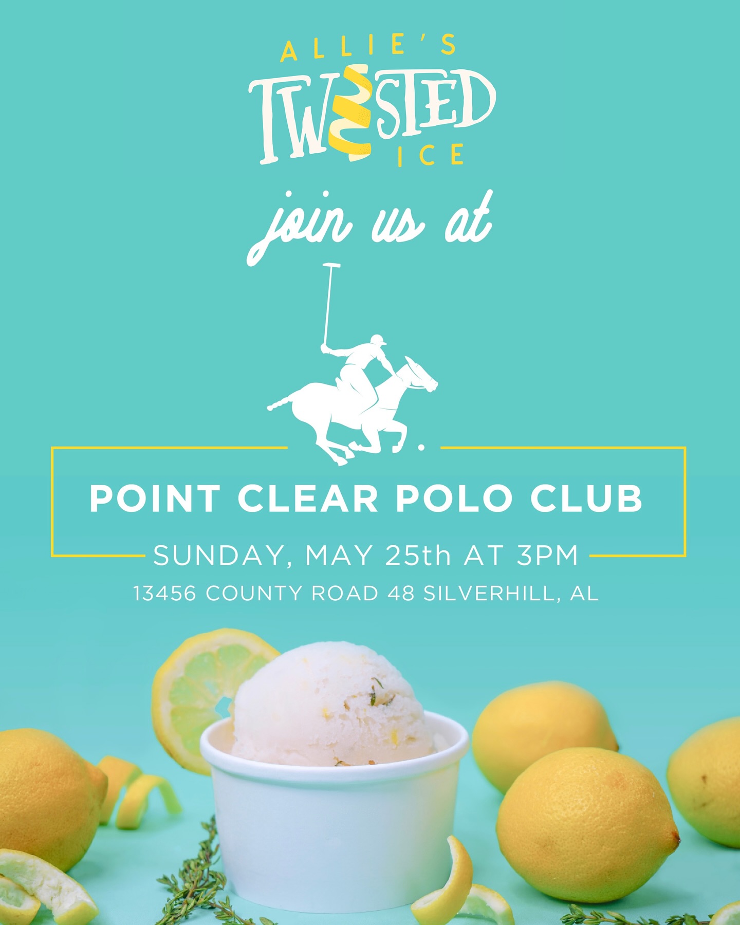 Twisted Ice and Polo ✨🍧🏇
Join us this Sunday at Point Clear Polo Club at 3pm! Admission to event is FREE! Hope to see you all there!!