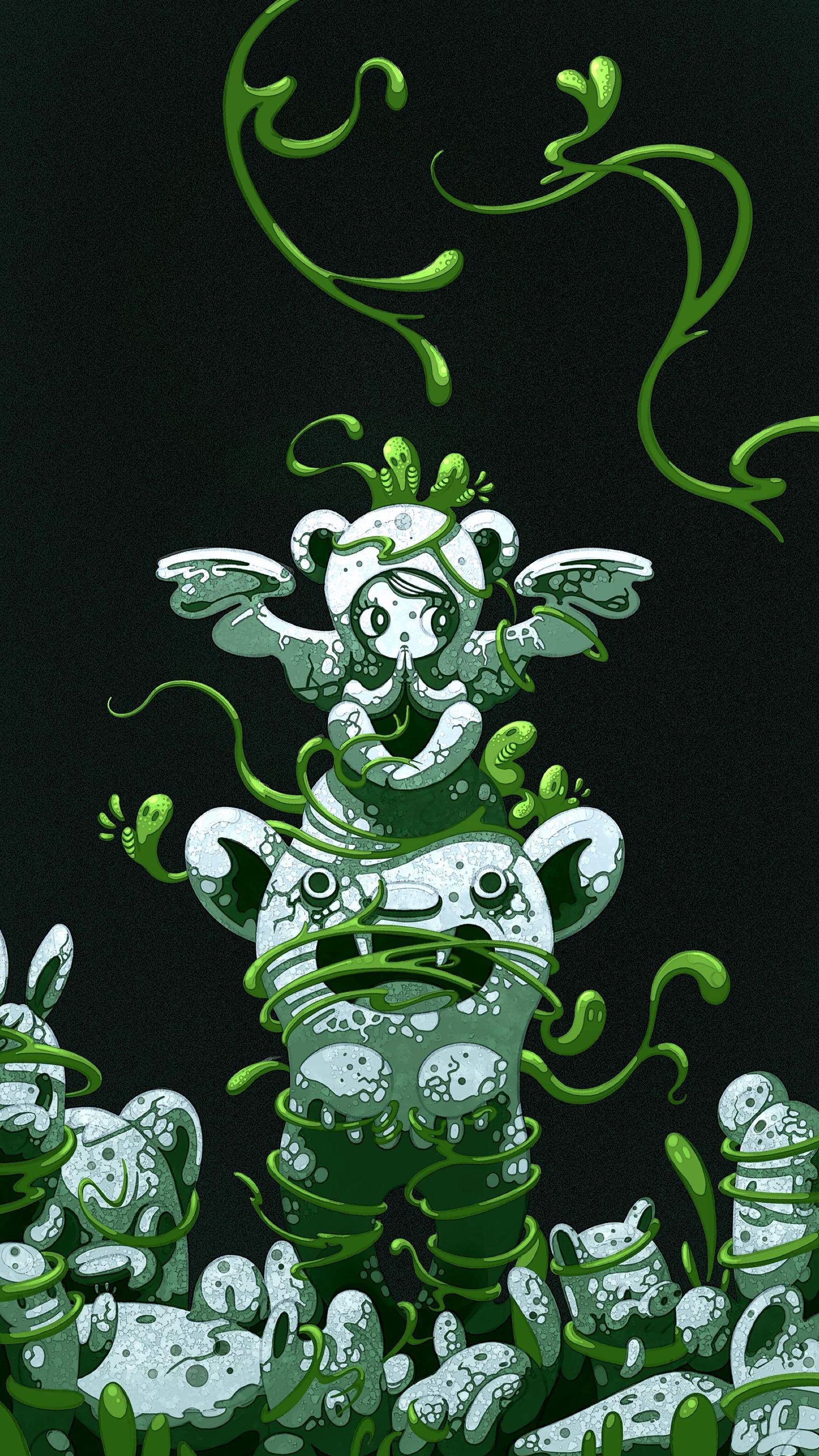 This piece is called ‘Blume’ and is about the evolution of the self. The statue, shaped by childhood echoes, may seem unchanging but is always evolving. Life surrounds us—twisting, turning, and adding beauty to our experience, even in darkness. Prints are available from my website or from the @londonlighthousegallery #popsurrealart #artprintshop #limitededitionprint