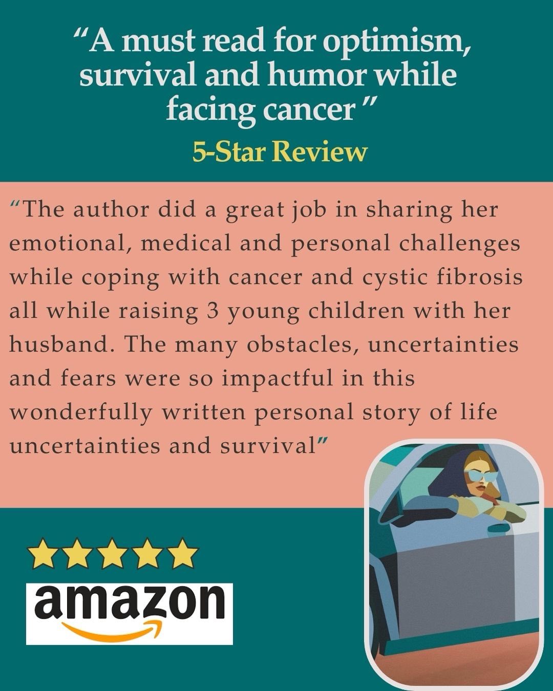 I’m so touched by this 5-star review. 💛
Writing this book meant digging deep into some of the hardest and most vulnerable parts of my life: illness, fear, motherhood, love, and survival. To know it’s resonating with readers means so much.
Thank you again to everyone who has taken the time to read, share, or leave a review. 💛
#ICantHaveCancerIHaveCarpool #momswithcancer #motherswithcancer #amazon #bookreview