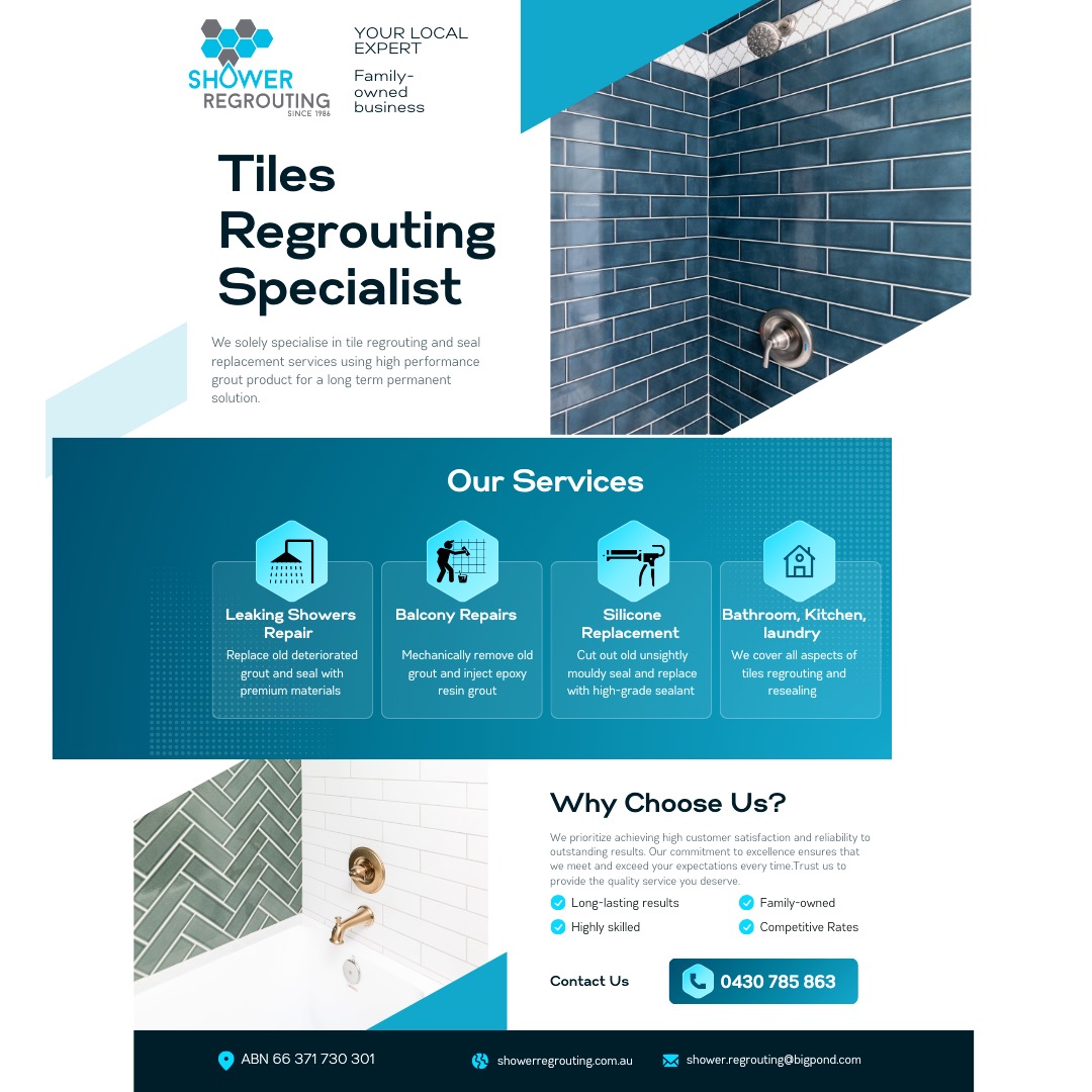 🛠️✨ Say Goodbye to Leaks & Cracks! ✨🛠️
At Shower Regrouting Perth, we’re your local, family-owned experts in all things grouting and sealing! 💧
We specialize in:
✅ Tile Regrouting
✅ Leaking Shower Repairs
✅ Silicone Replacement
✅ Balcony Repairs
✅ Full Bathroom, Kitchen & Laundry Sealing
Whether it's a tired-looking shower or a leaking balcony, we bring it back to life — Restored, sealed & like new! 🛁🔧
📍 Proudly servicing Perth homes with honest, reliable service.
📞 DM us today for a FREE quote!
#ShowerRegroutingPerth #TileRegroutingSpecialist #LeakingShowerRepair #SiliconeReplacement #BalconyRepair #Perthmum #BathroomRenovation #LocalBusinessPerth #GroutingExperts #realestateagentperth #perthpropertymanagement