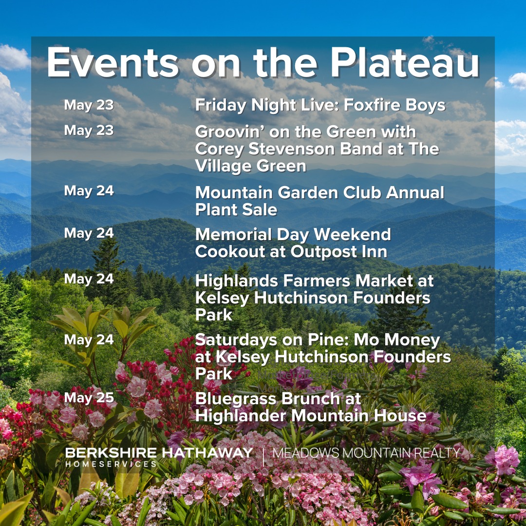 Memorial Day Weekend is here! 🎉
Spending your long weekend on the Plateau? From live music to markets and more—there’s no shortage of fun! ✨
👉 Check out our events calendar for everything happening this weekend!
Link in Bio
#PlateauEvents #HighlandsNC #CashiersNC #WeekendPlans #BHHSMMR
