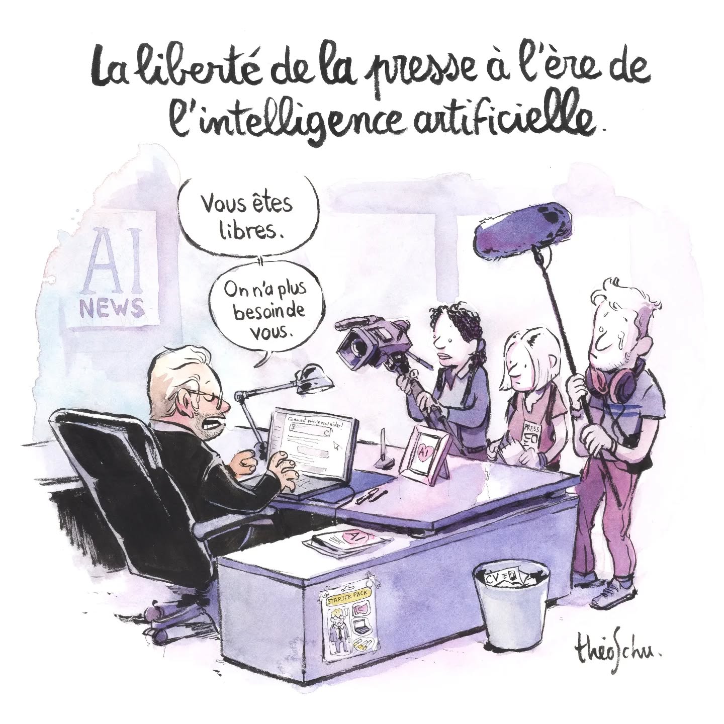 L'IA menace-t-elle le journalisme ? 🤖
Mon dessin du mois pour le media du numérique @enovateurs.media à retrouver sur la page d'accueil de leur site internet. 💻
Vous avez beaucoup repartagé celui du mois dernier, un grand merci à vous. 🤗 J'espère que celui-là vous plaira tout autant.
Vous aurez accès à d'autres dessins en vous abonnant à leur newsletter ;) 📬
C'est un média indépendant qui milite pour un numérique responsable, ethique et accessible (il y a du boulot ! ✊) Et qui traite de sujets plus en profondeur, c'est très intéressant.
Il commence à prendre de l'importance, c'est le moment de le soutenir pour l'aider à se développer !
A moins que vous préfériez les actus d'AI News® ? 😉