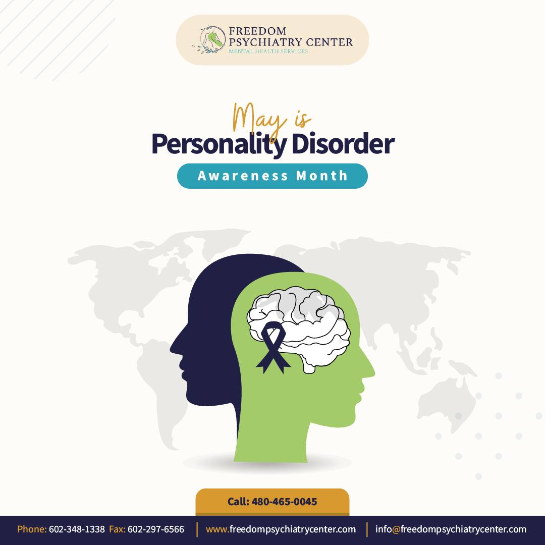 May is Personality Disorder Awareness Month — a time to shed light on conditions that often go misunderstood.
Personality disorders affect how people think, feel, and behave, often creating deep struggles in relationships, work, and self-image.
You’re not alone. At Freedom Psychiatry, we offer a safe, judgment-free space to explore your experiences and find the support you deserve.
#FreedomPsychiatry #PersonalityDisorderAwareness #MentalHealthAwareness #BreakTheStigma #PersonalityDisorderSupport #YouAreNotAlone #HealingIsPossible #TherapyWorks #EndTheStigma