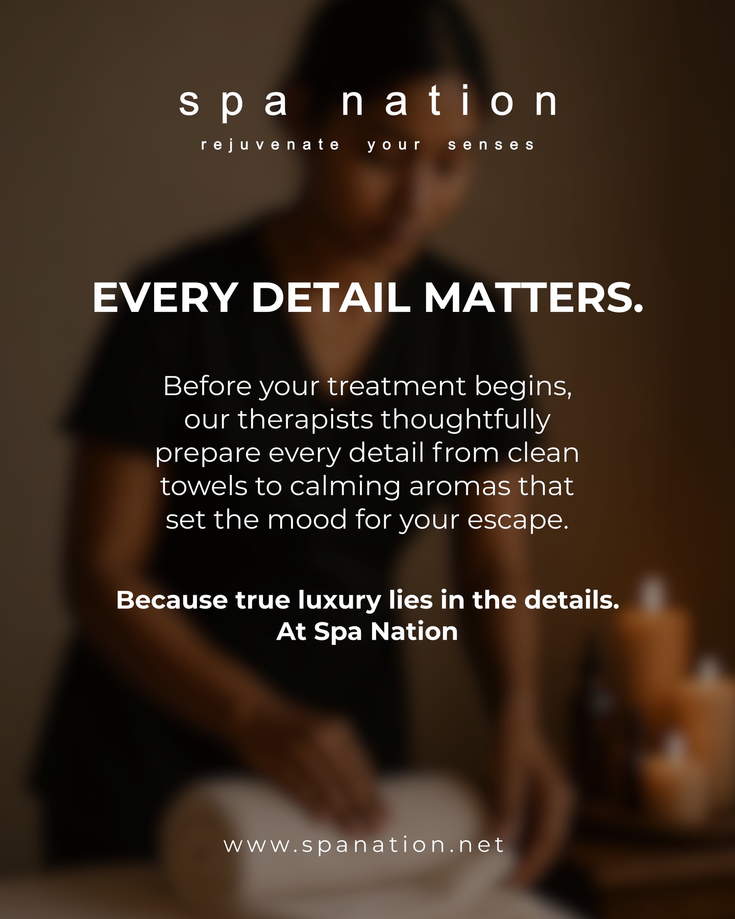 At Spa Nation, we believe true rejuvenation lies in the details. ✨ From the perfect temperature of the towels to the precise pressure of every touch, every detail matters in crafting your ultimate spa experience. Discover the difference of meticulous care.
📍 Experience perfection at:
Bengaluru
Phoenix Mall: +91 9591075687
Orion Mall: +91 9538878687
Indiranagar: +91 8296387786
Ludhiana
Pavilion Mall: +91 9501078687
🌐 www.spanation.net
#EveryDetailMatters #SpaExperience #MeticulousCare #PersonalizedService #SpanNation #LuxurySpa #RejuvenateYourSenses #BengaluruSpa #LudhianaSpa #SelfCare