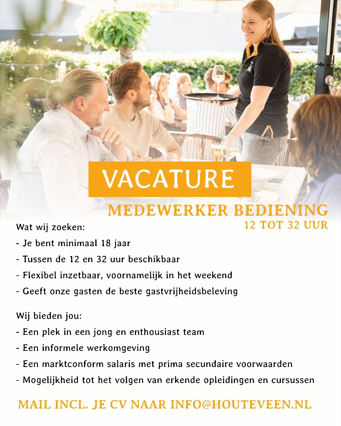 Hou jij van werken in een gezellig team en mensen blij maken met lekker eten en drinken? Wij zoeken iemand die het leuk vindt om onze gasten te verwennen met topservice en een glimlach.
Check de volledige vacature op www.houteveen.nl/vacatures/bediening , en wie weet sta jij dan binnenkort te shinen bij ons op de werkvloer!โจ