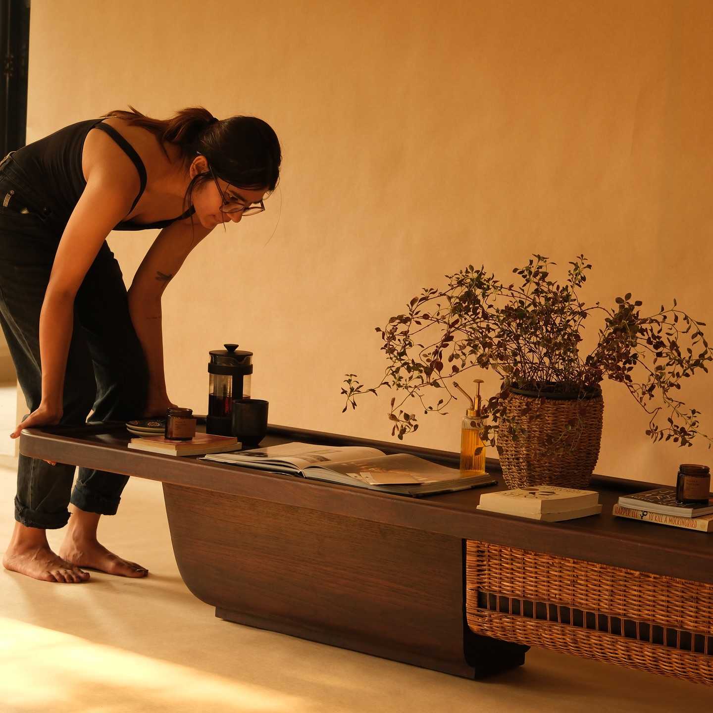 A little note on the making of the Dali table , and why it’s not just a table.
I spent more than a month looking for the right log. This one was cut from a 15ft-long piece of Malwa teak - aged, settled, and kept aside by the owner for nearly a decade. It’s a unique, one-off piece. The remaining 5ft has been saved to become something else beautiful for someone down the line - nothing goes to waste.
The idea was to create something lasting. Not easily replaced, not made to be. A piece that grows older with the people who live alongside it.
The base was subtly hand-carved over months. The weave, inspired by basketry traditions, is supported by a hidden frame for structure. And while the table weighs nearly 200kg, discreet wheels underneath allow it to move when needed.
Finished in a deep walnut tone , I sanded and hand-finished every inch with wood oil myself.
This was my first commission , and it turned out to be the biggest piece I’ve made (and probably will make for a while). I’m really happy to finally share it with everyone.
#dalicoffeetable #houseofgalleries