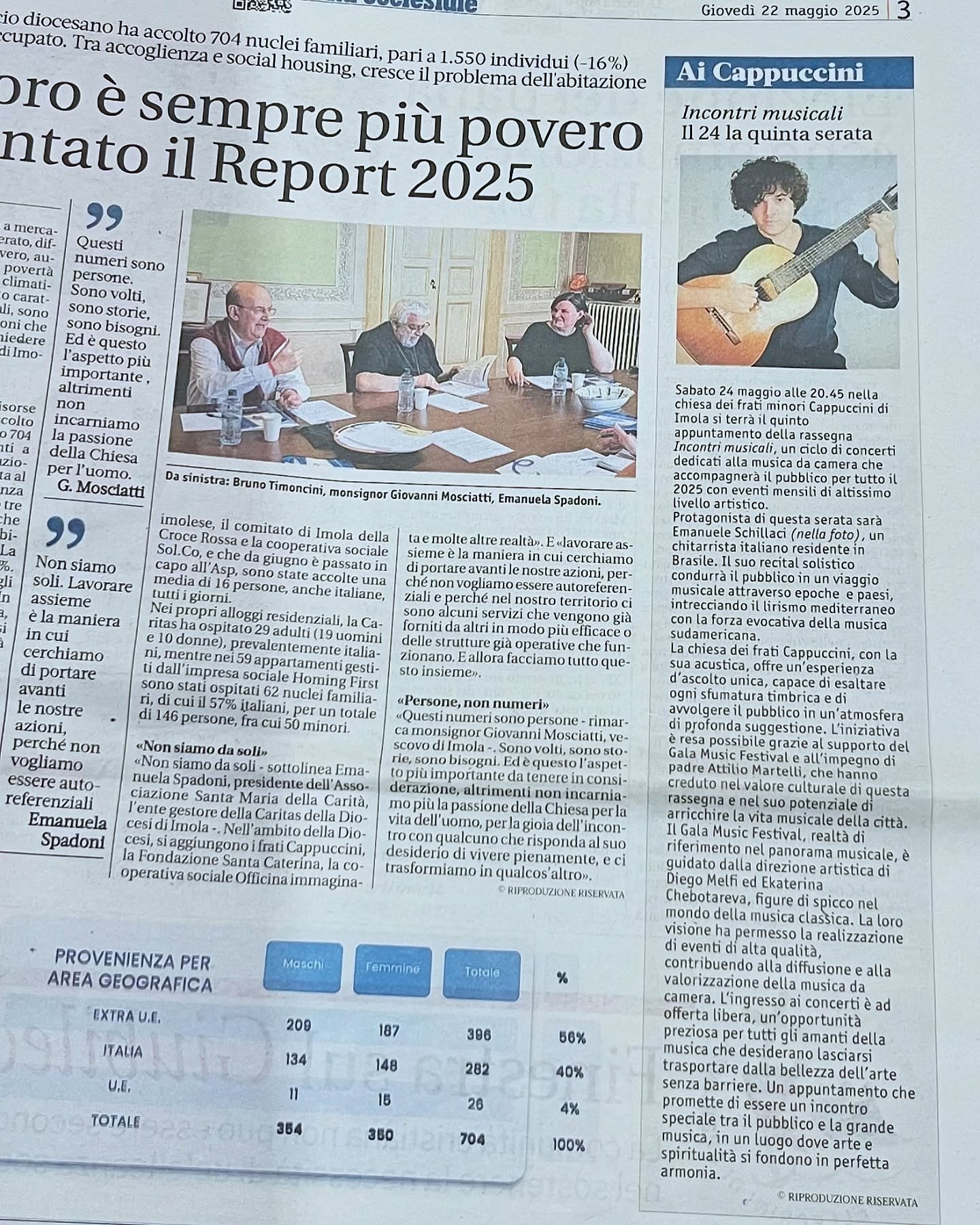 Grazie al “Diario Messaggero” di Imola per l’uscita di giovedì 22 maggio 2025, che ha presentato il nostro appuntamento musicale nella Chiesa dei Frati Cappuccini di Imola: il concerto del chitarrista italo-brasiliano Emanuele Schillaci.
Un’iniziativa firmata Gala Music Festival, con la direzione artistica di Diego Melfi ed Ekaterina Chebotareva, dedicata alla grande musica dal vivo in luoghi carichi di significato.
Vi aspettiamo venerdì 24 maggio alle 20:45 per un’esperienza acustica unica, con ingresso a offerta libera e il prezioso sostegno di Padre Attilio.
#emanueleschillaci #galamusicfestival #concertiimola #musicaclassica #chitarra #musicaacustica #eventiculturali #fraticappuccini #diariomessaggero #concertiitalia #musica2025 #guitarlive #festivalmusicale #arteespiritualità