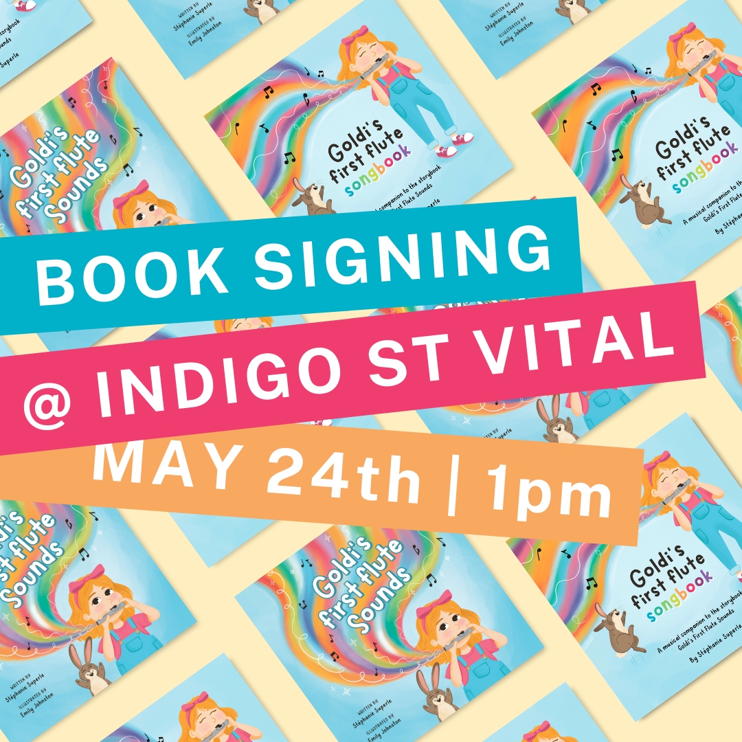 🎉 TOMORROW is THE DAY!!! 🎉
�My very first book signing is happening at 1PM @indigostvital in Winnipeg—and I’m beyond excited (and a little nervous, too!). 💛
I'll be signing Goldi’s First Flute Sounds and First Flute Songbook, sharing Zuzu stickers, colouring pages, and giving out alllll the flute joy. 🎶✨
If you’re in Winnipeg, come say hi! Bring a flute friend or a music-loving little one. I’d love to meet you and celebrate together. 🎈
📸 And if you’re far away, keep an eye out—I’ll be sharing behind-the-scenes moments right here so you can join in on the flute fun from wherever you are. 🫶
Thank you for cheering me and Goldi on this flute-filled adventure. Let’s do this! 💫
.
.
.
#GoldisFluteAdventures #LittleFlutesCommunity #FlutePlay #MusicEducationMatters #CanadianAuthors #WinnipegAuthor #WinnipegCreatives #IndigoStVital #Bookstagram #Booktok #Winnipeg #SupportCanadianAuthors #LittleFlutists #MiniMusicians