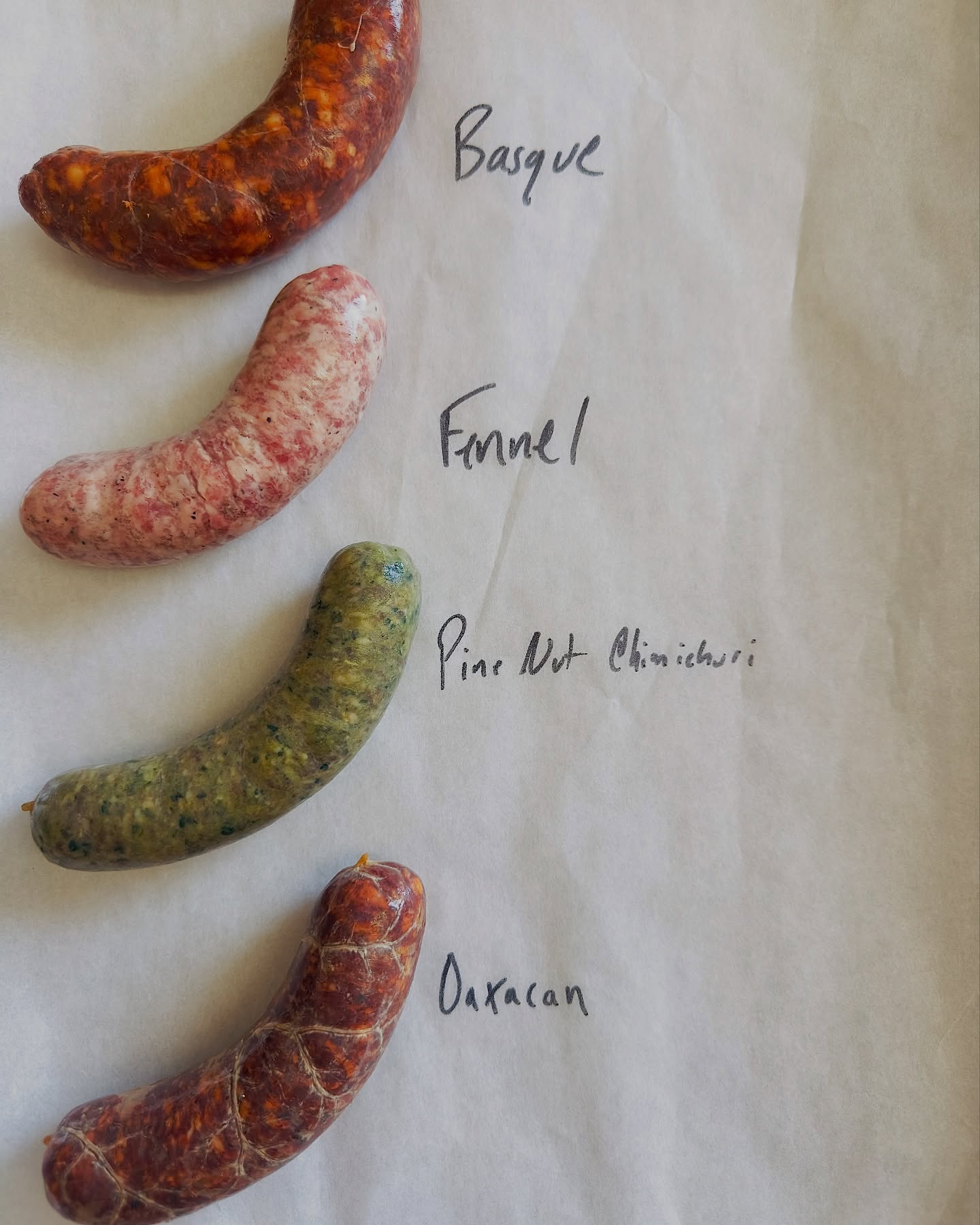 Loud and seasonal flavors at Wheeler Farm this Sunday, and then we’re back at Pioneer Park starting next Saturday, June 7.
Pine Nut Chimichurri Pork – more herbs than you probably should use in a sausage. Parsley, cilantro, spinach, all fresh and chopped into the mix. Toasted pine nuts and spices that give it a deep, nutty backbone but keeping it layered.
Oaxacan Chorizo – we pushed the chile ratio past where it probably should be. No real heat, just layers of smoke, herbs, and spice. Deep red, coarse ground, super aromatic, and kind of addictive.
We are also bringing all of classics like fennel and Basque. Wheeler Farm, Sunday 9 to 1.
Come early, grab a few sausages before they’re gone.
#GeromesMarket #CraftSausage #SLCFoodScene #WheelerFarmMarket #UtahFarmersMarket