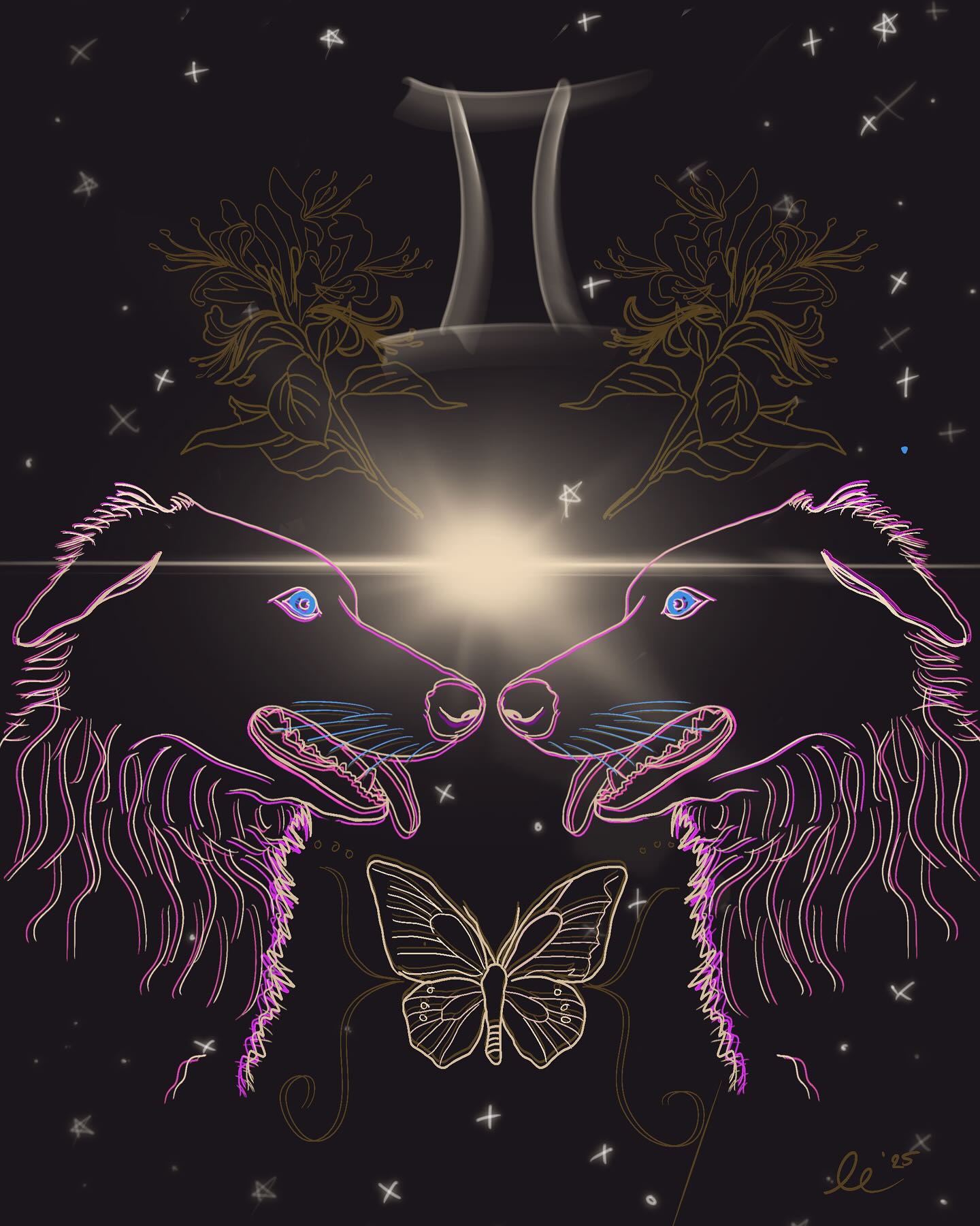 Gemini season is here and ushers in two of the larger transits of the year. Saturn entered Aries on May 24 and Jupiter enters Cancer on June 9th. Followed by a full moon in Sag.
This season wants you curious. It wants you to speak, write, listen, ask. Don’t be afraid to be a little contradictory. This isn’t about landing on one fixed truth—it’s about staying open to all the ways truth can shift.
Full write up in Patreon.
Art by Me featuring my doggo Bandit.
#geminiszn #digitalillustration #procreate