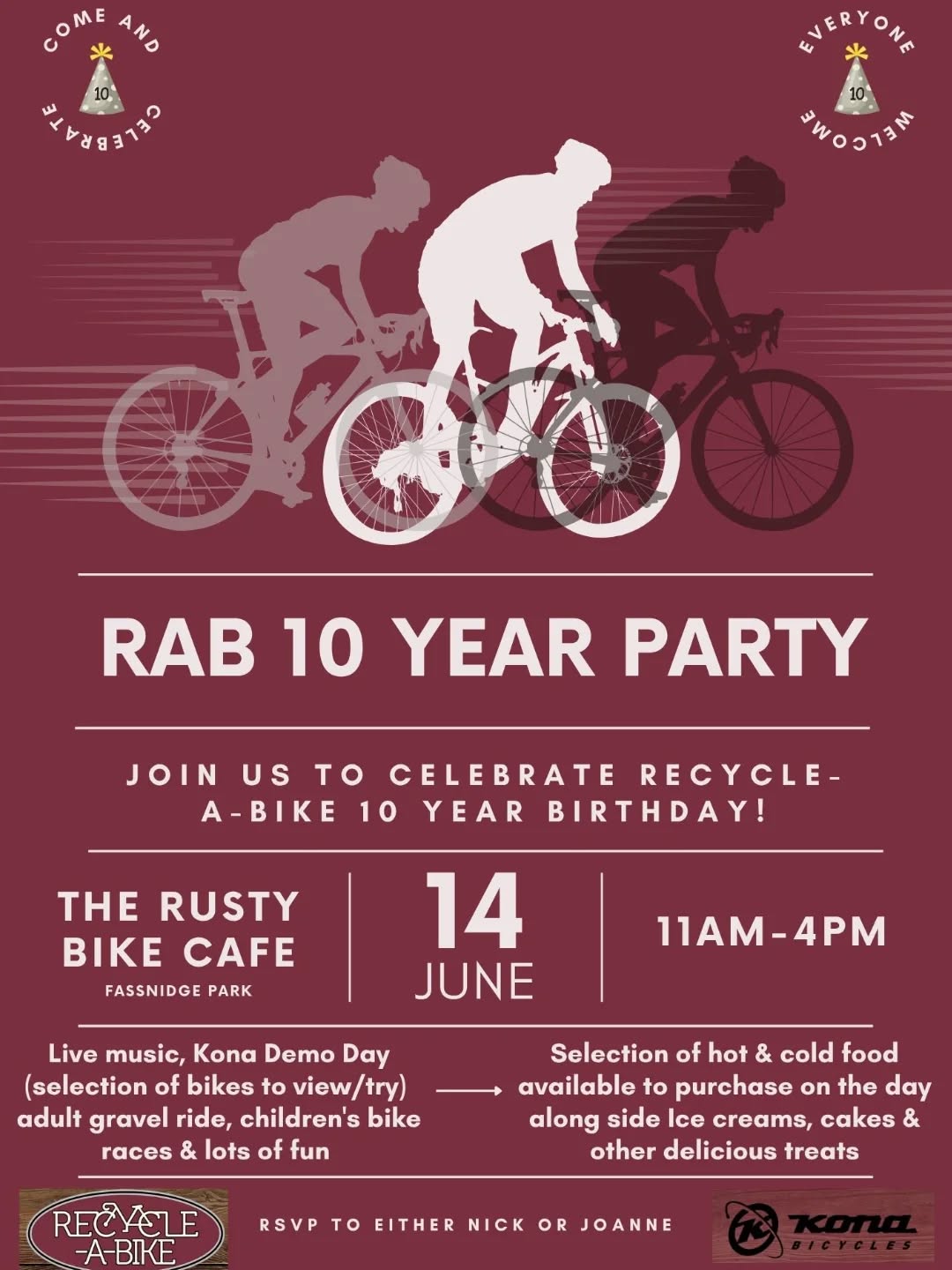 We actually started in 2006! But we are celebrating our 10 year anniversary of being an official not for profit company! And how far we have come! Also saying a huge thank you to all our hard working volunteers! We will have great food, great music, great bikes and of course great people! So come on down and party with us 😉 #konabikesuk