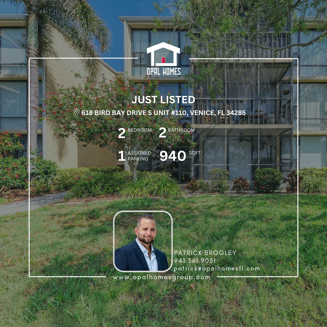 ✨🌴🏡 JUST LISTED in Venice! ✨🌴🏡
📍618 BIRD BAY DRIVE S Unit #110, VENICE, Florida 34285
🌐https://tours.vtourhomes.com/618birdbaydrs110venicefl
🏡 Just Listed in Venice! 🌴✨
Welcome to your slice of coastal paradise! This beautifully updated ground-floor condo in the sought-after Sandpiper Condominium community offers the perfect blend of comfort, accessibility, and Florida charm.
Featuring 2 spacious bedrooms and 2 full baths, this home has been thoughtfully upgraded for modern living, including a handicap-accessible oversized bathroom, stylish barn doors, and an electric blind that opens onto a serene screened lanai—complete with a wheelchair ramp.
Enjoy the flow of natural light across warm engineered hardwood floors, a chef-ready kitchen with LG stainless appliances, granite countertops, and sleek fixtures that elevate the space.
Beyond the walls of this stunning condo, the Sandpiper community offers resort-style amenities like 3 sparkling pools, a fitness center, clubhouse, tennis & pickleball courts, bocce ball, and more—all just minutes from historic downtown Venice, Venice Beach, and Nokomis Beach. Whether you're looking for your next full-time home or a seasonal escape, this one checks every box.
☎️ 941.361.9031
📩 patrick@opalhomesfl.com
#JustListed #VeniceFLRealEstate #GroundFloorCondo #coastalliving #AccessibleHomes #realtor #floridahomes