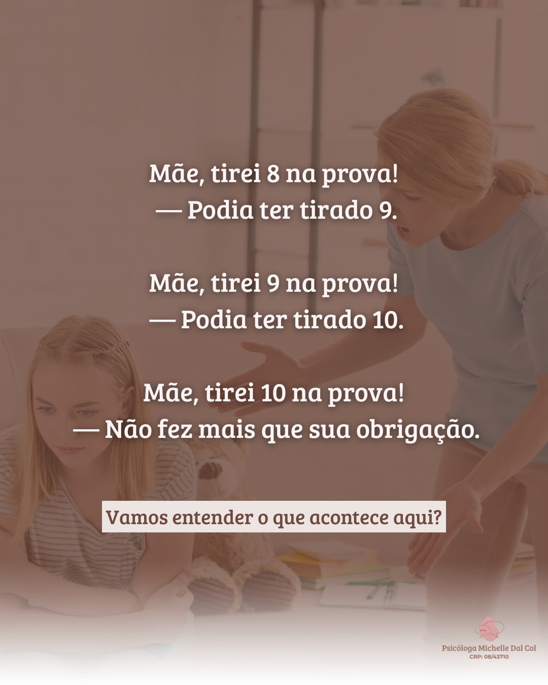 ✨ "Não fez mais que sua obrigação."
Talvez você tenha ouvido isso na infância… e talvez só hoje perceba como essas pequenas frases carregam impactos gigantes no nosso desenvolvimento emocional.
Quando uma criança não tem seu esforço validado, ela aprende que precisa fazer cada vez mais para ser reconhecida. Que só merece amor se for perfeita. E esse peso, muitas vezes, acompanha até a vida adulta — gerando insegurança, perfeccionismo, autocrítica e medo de errar.
💡 Validação não é bajular. É reconhecer o caminho, o empenho, o processo.
Dizer: "Parabéns, eu vi o quanto você se esforçou", fortalece a autoestima, o vínculo e ensina que ela é amada pelo que é — não apenas pelo que faz.
👩⚕️ Na terapia, você aprende a ressignificar essas vivências, quebrar ciclos e construir relações mais leves, com você e com seus filhos.
Se esse conteúdo fez sentido pra você, compartilhe com alguém que precisa refletir sobre isso. 💛
🧠✨ Me conta aqui: você já parou pra pensar no impacto dessas falas na sua vida?
#maternidadeconsciente #validaçãoemocional #psicología #saudeemocional #terapiaonline #maeefilho #psicologa #psicologamichelledalcol