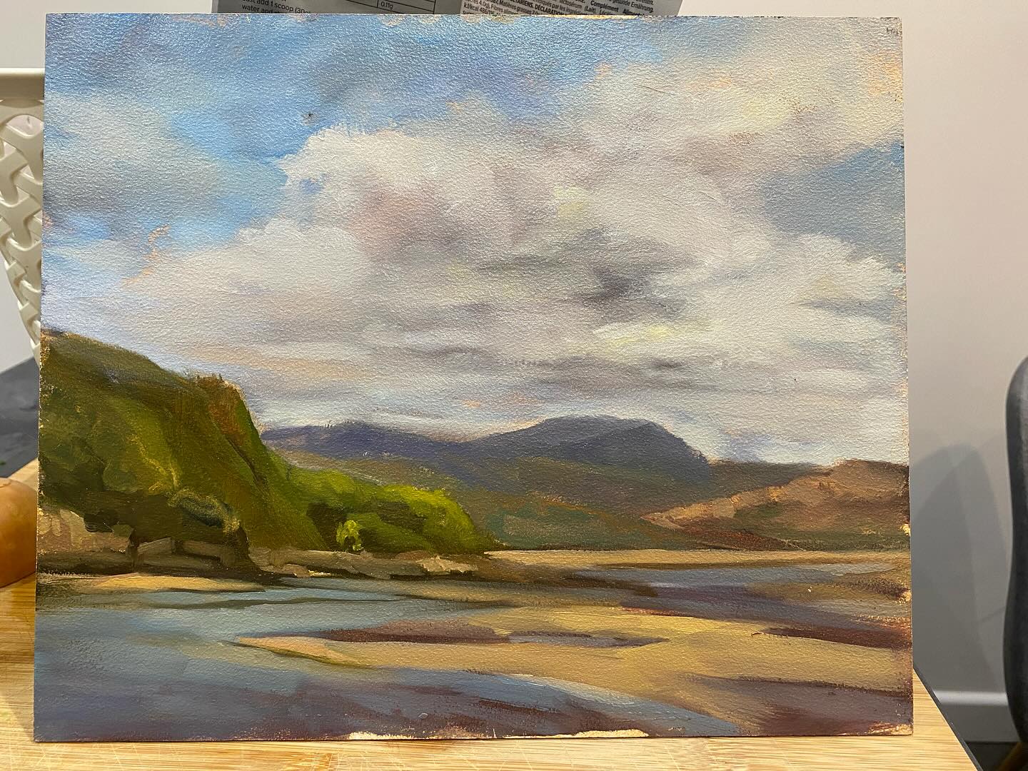 I had a brilliant day painting at Port Meirion with @londonpleinairpainters - 2.5 paintings to prove it. The first Big landscape is fine, although I overtweaked it a bit the second I finished taking photos, but the smaller one was in morning light with the tide in and an abundance of little bugs, ( zoom in and you will be able to see them stuck to the artwork!!)…. I have no words for the unfinished townscape- I am getting there!!