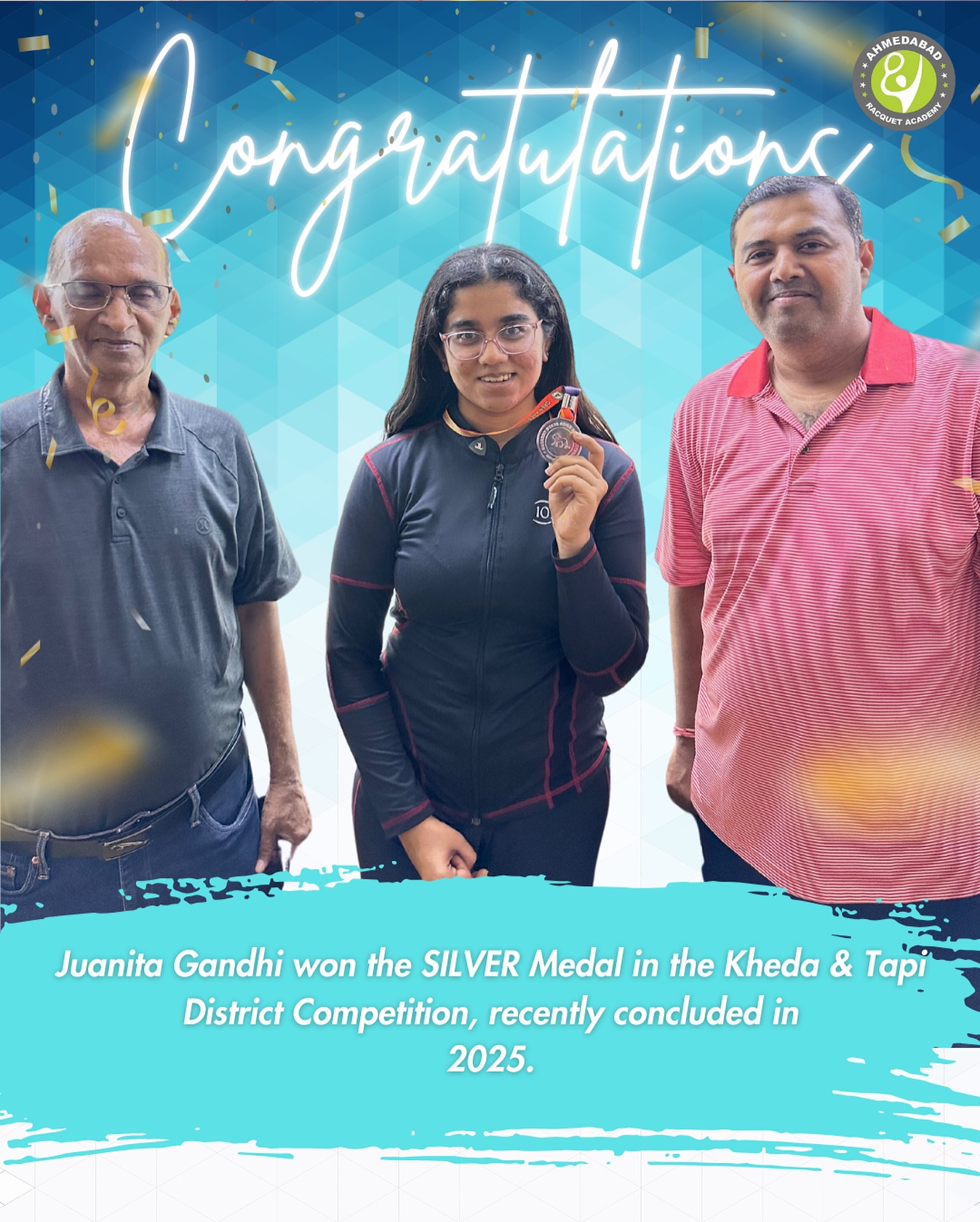 Shining bright in silver! ✨🥈
Juanita Gandhi brings home the SILVER Medal from the Kheda & Tapi District Competition 2025.
A stellar performance worth celebrating! 👏
#ARA #JuanitaGandhi #SilverSuccess #KhedaTapi2025 #RisingStar